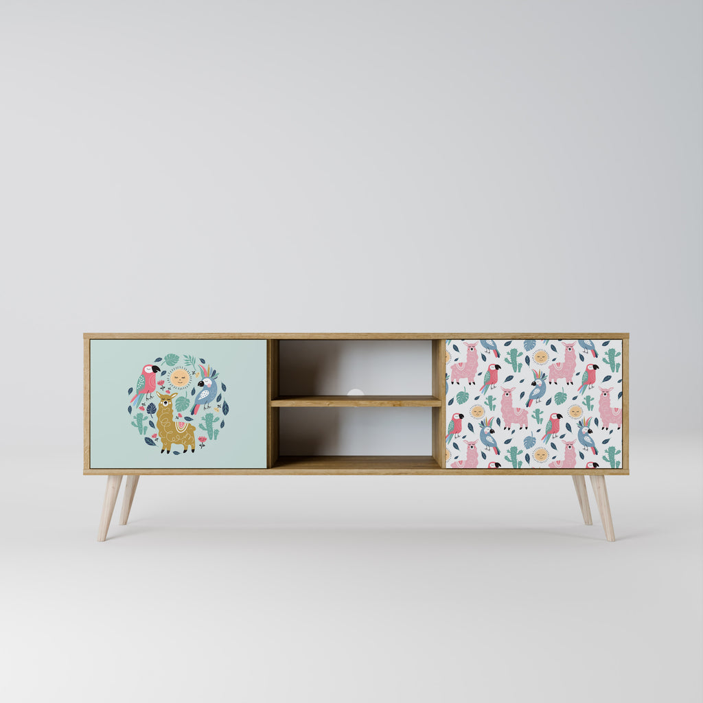 Mueble de TV de 2 puertas COLORFUL ALPACAS en efecto roble