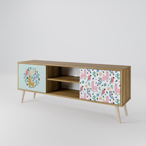 COLORFUL ALPACAS Mueble de TV de 2 Puertas en Efecto Roble