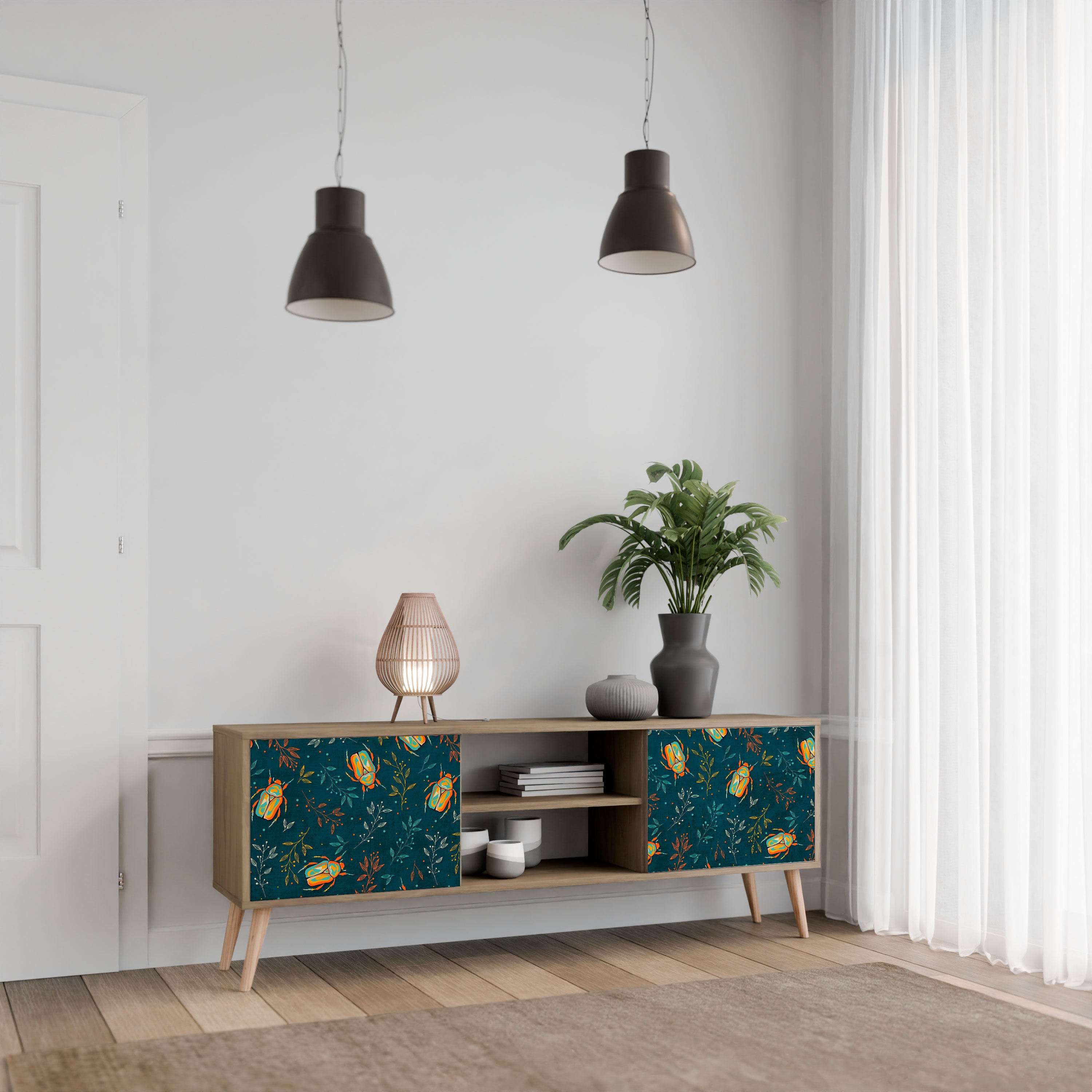 AUTUMN INSECTS 2-Door TV Stand in Oak Effect