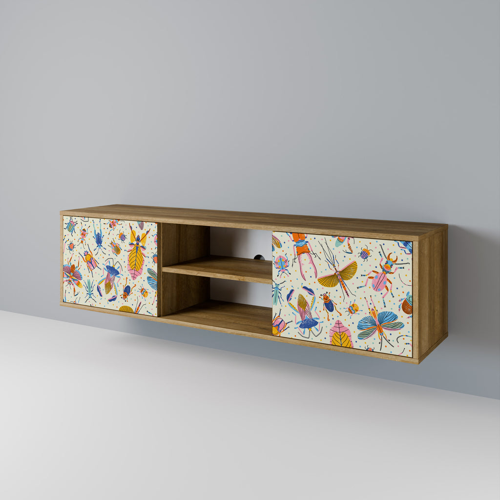 Mueble de TV de 2 puertas COLORFUL INSECTS en efecto roble