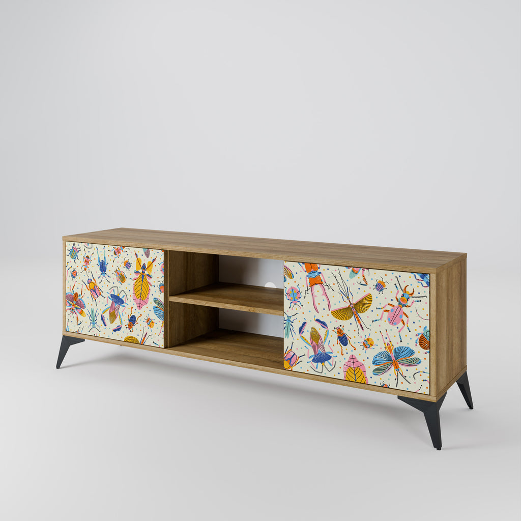 Mueble de TV de 2 puertas COLORFUL INSECTS en efecto roble