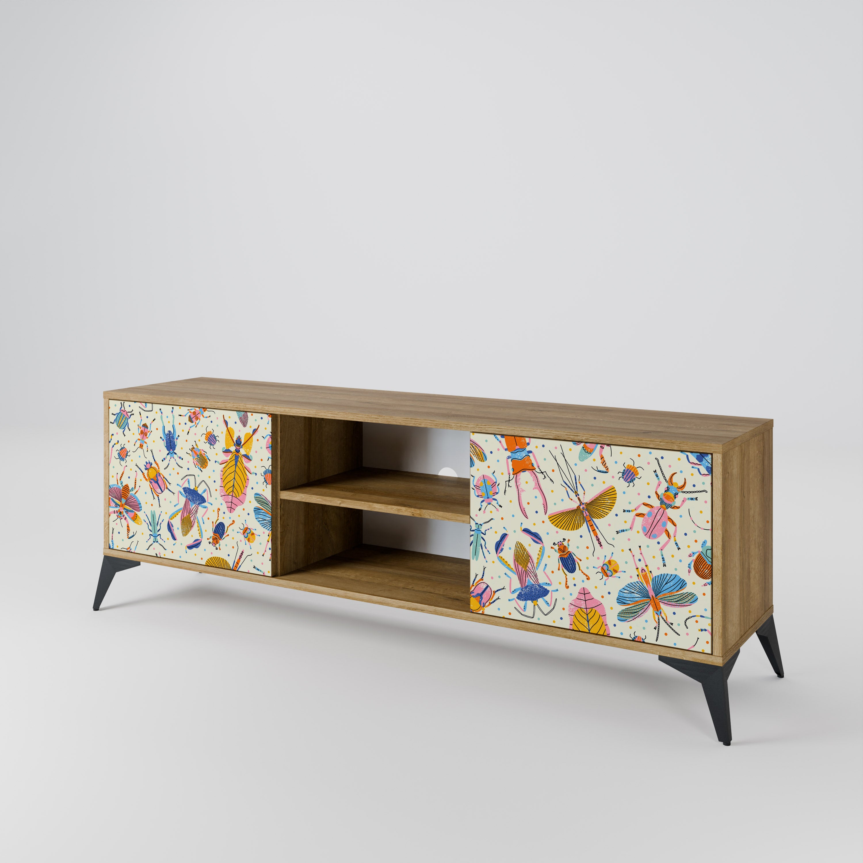 COLORFUL INSECTS 2-Door TV Stand in Oak Effect