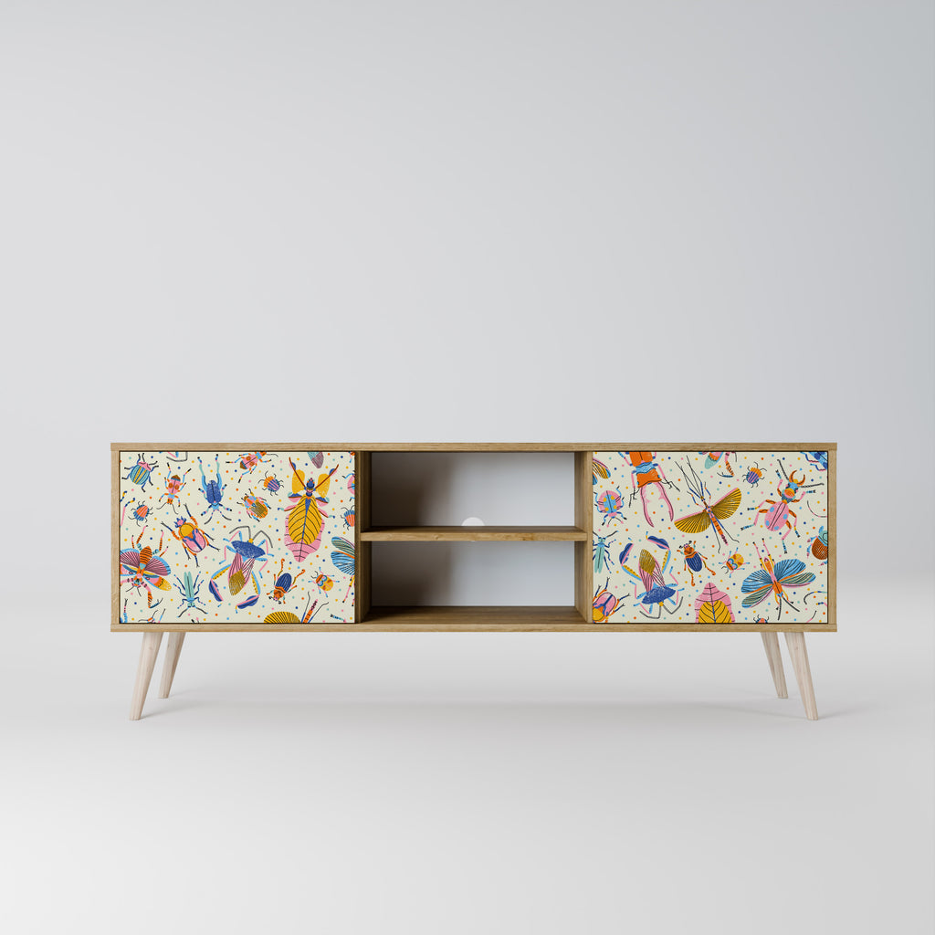 Mueble de TV de 2 puertas COLORFUL INSECTS en efecto roble