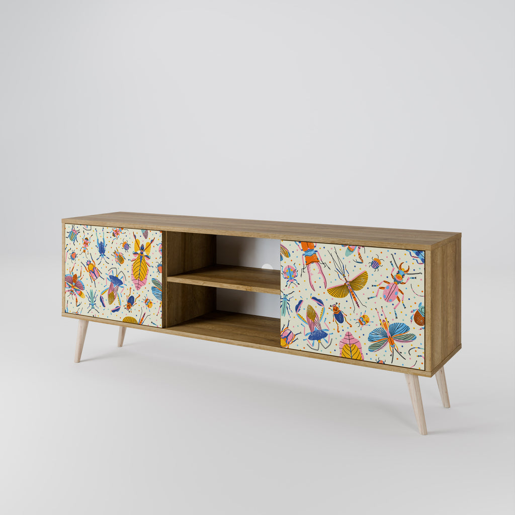 Mueble de TV de 2 puertas COLORFUL INSECTS en efecto roble