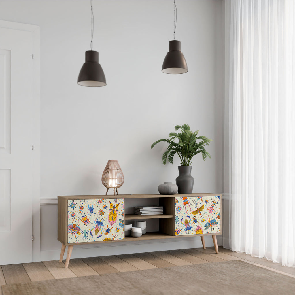 Mueble de TV de 2 puertas COLORFUL INSECTS en efecto roble