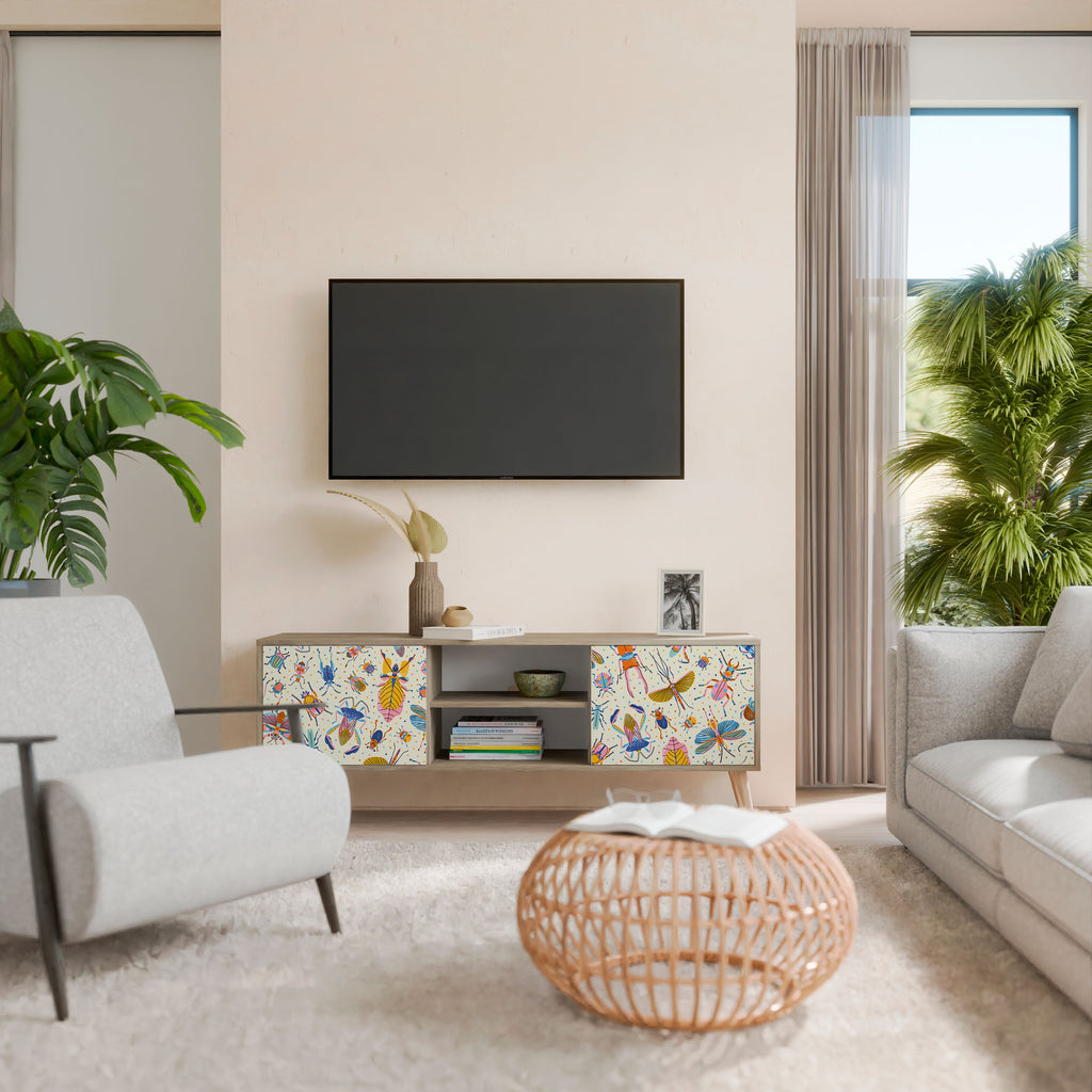 Mueble de TV de 2 puertas COLORFUL INSECTS en efecto roble