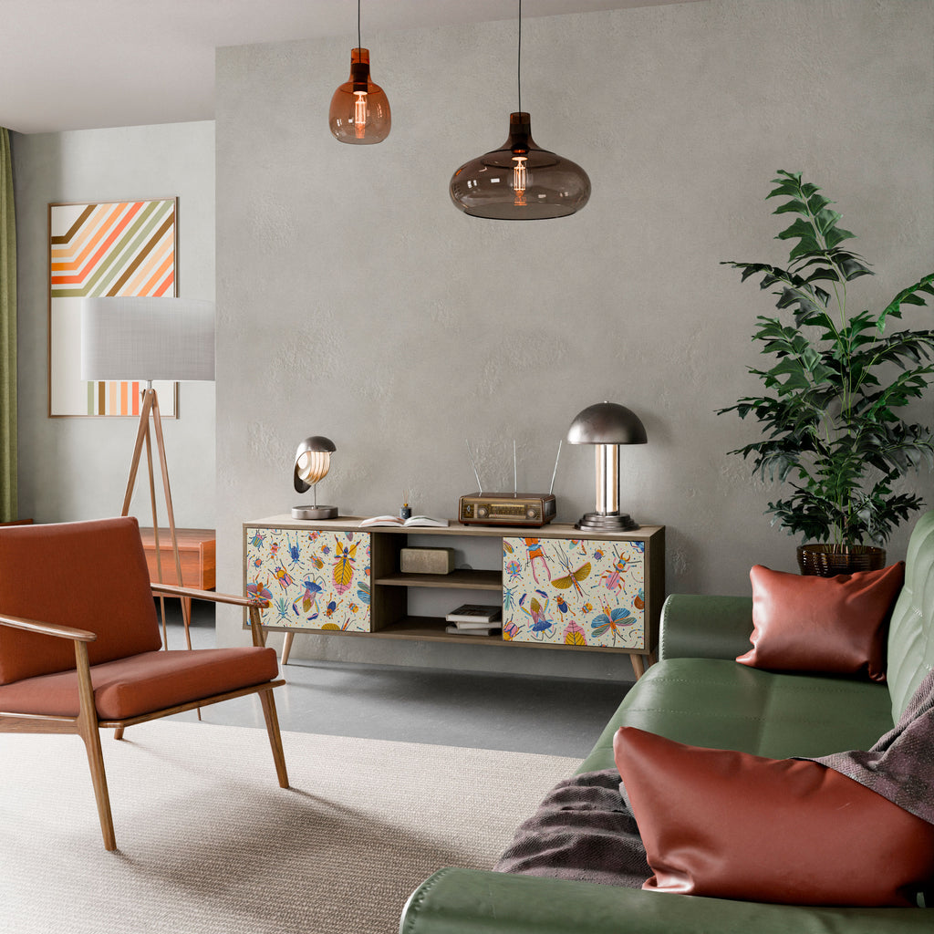 Mueble de TV de 2 puertas COLORFUL INSECTS en efecto roble