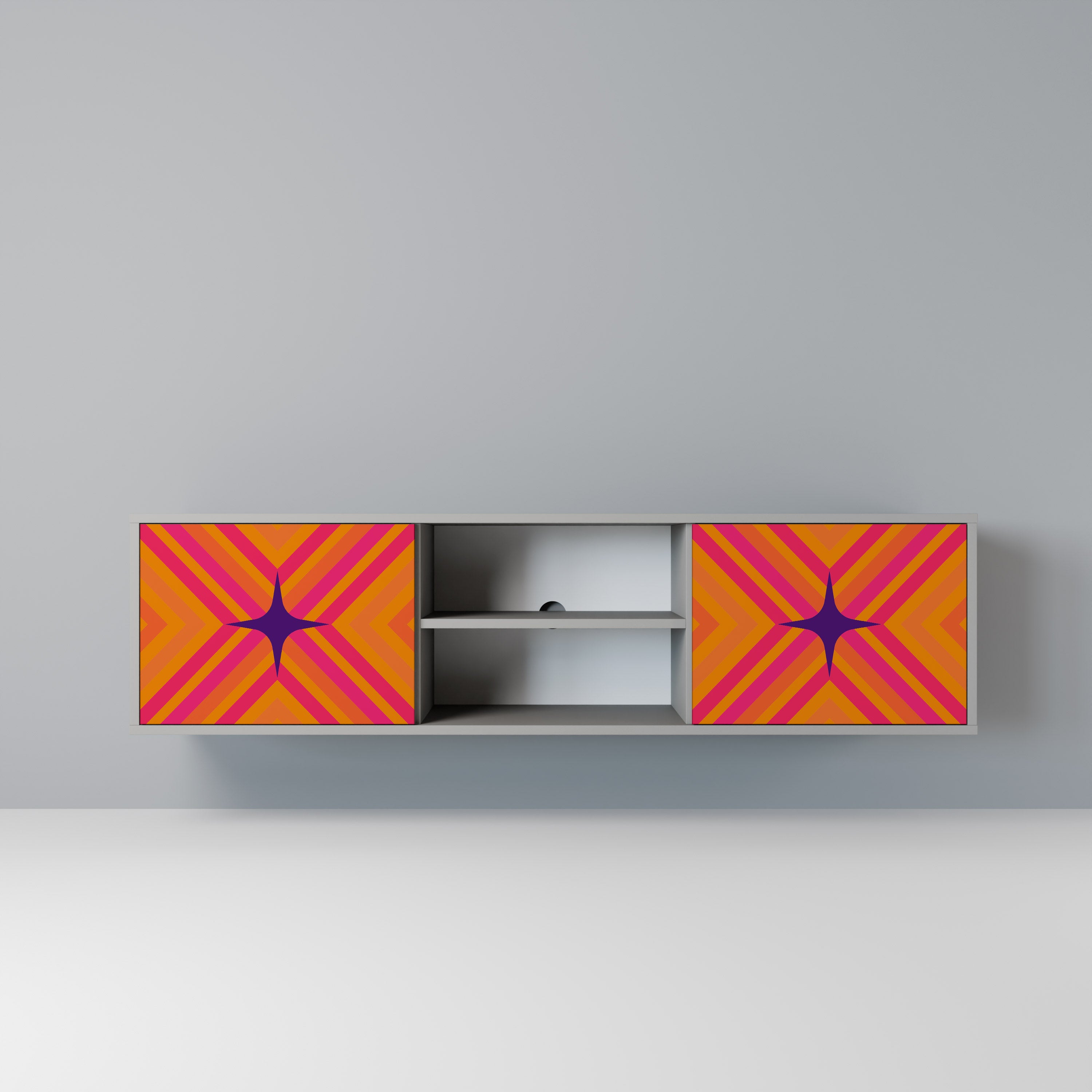 Mueble de TV de 2 puertas GEOMETRIC BRILLIANCE en acabado gris