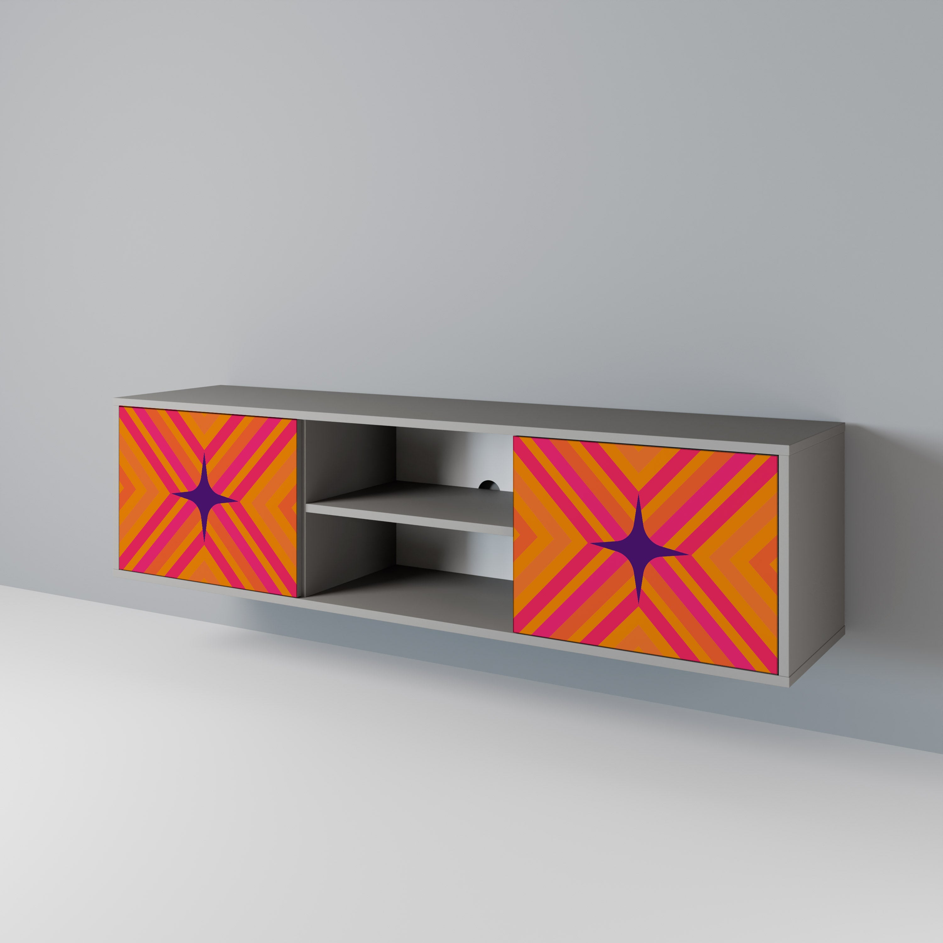 Mueble de TV de 2 puertas GEOMETRIC BRILLIANCE en acabado gris