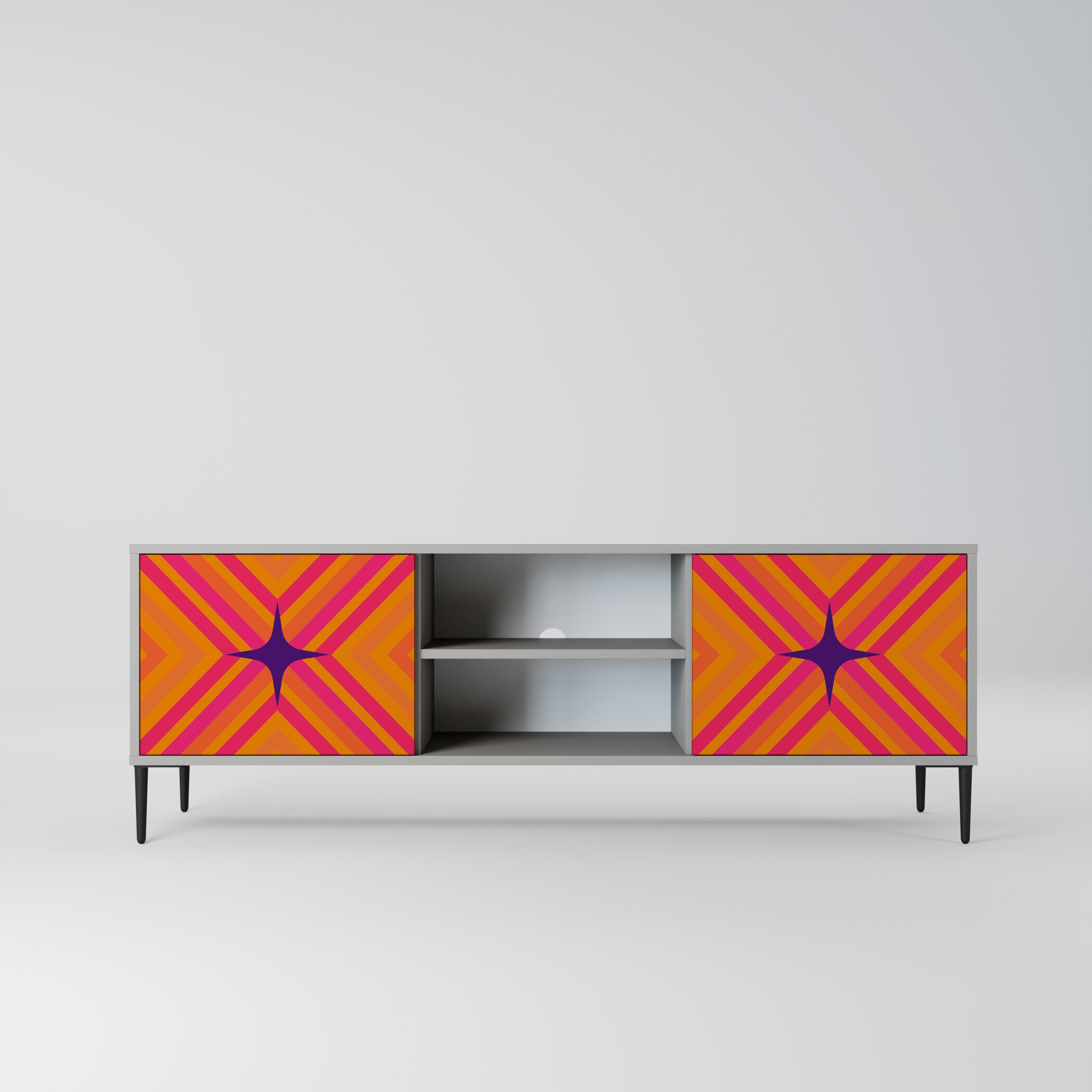 Mueble de TV de 2 puertas GEOMETRIC BRILLIANCE en acabado gris
