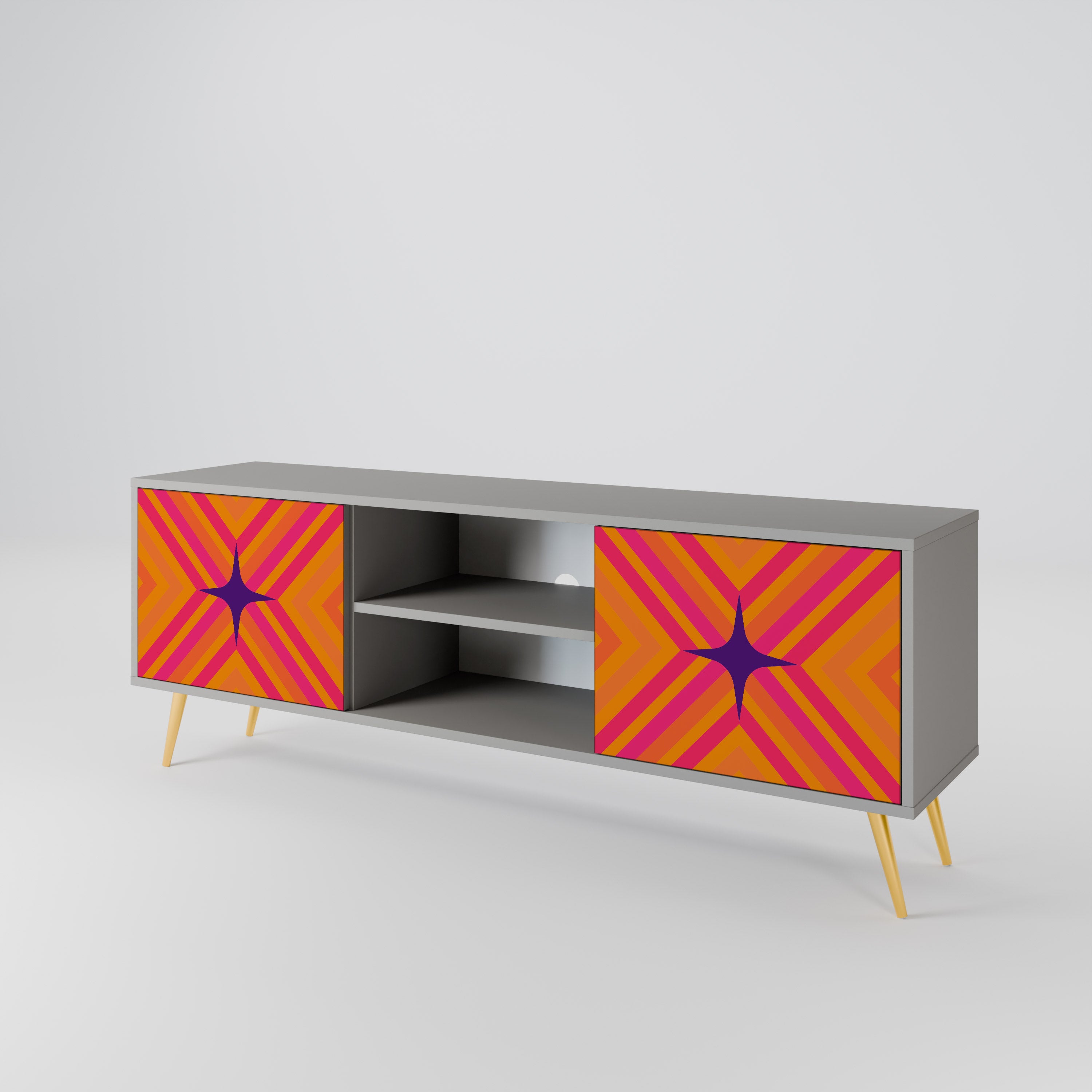 Mueble de TV de 2 puertas GEOMETRIC BRILLIANCE en acabado gris