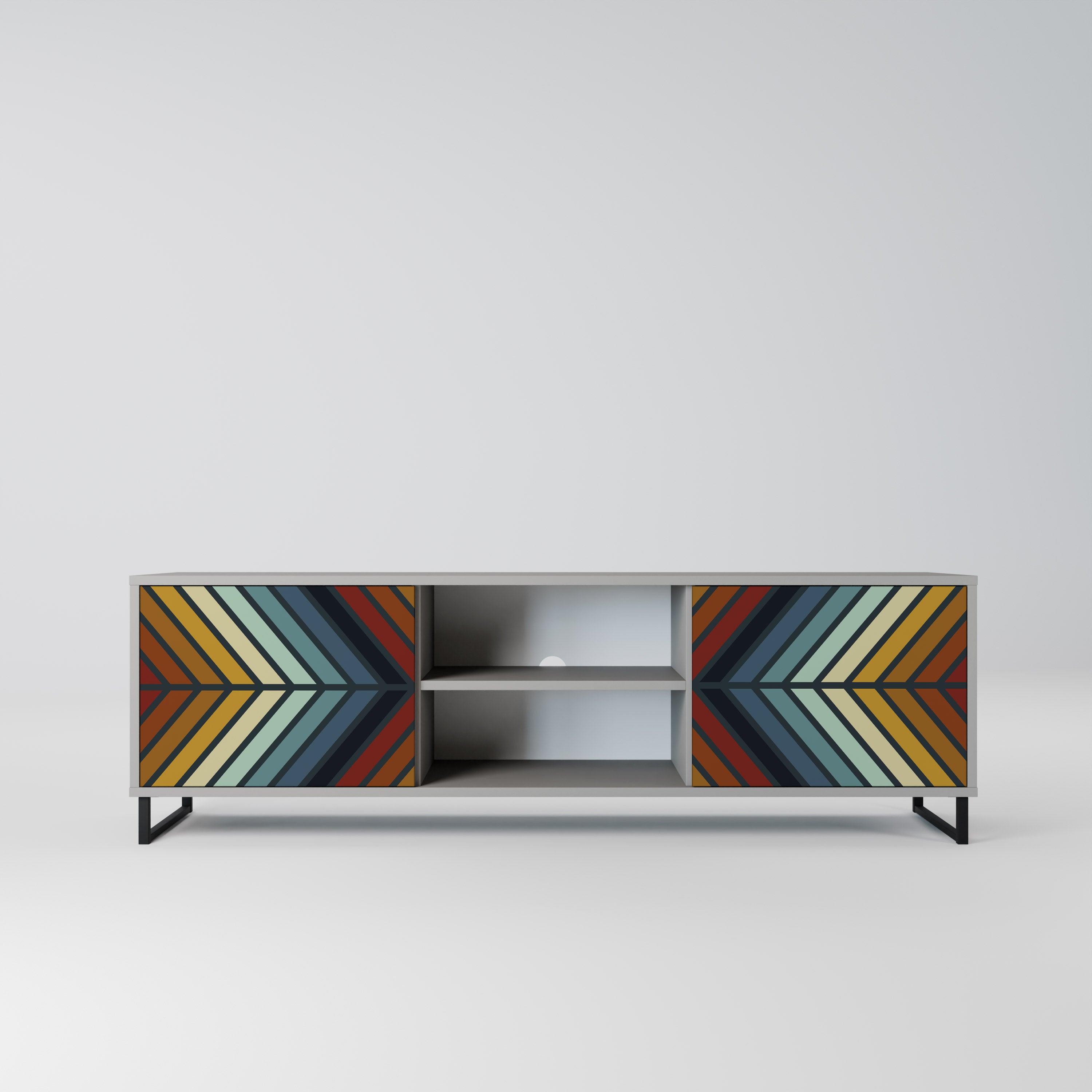 Mueble de TV INDIGENOUS ZIGZAG de 2 puertas en acabado gris