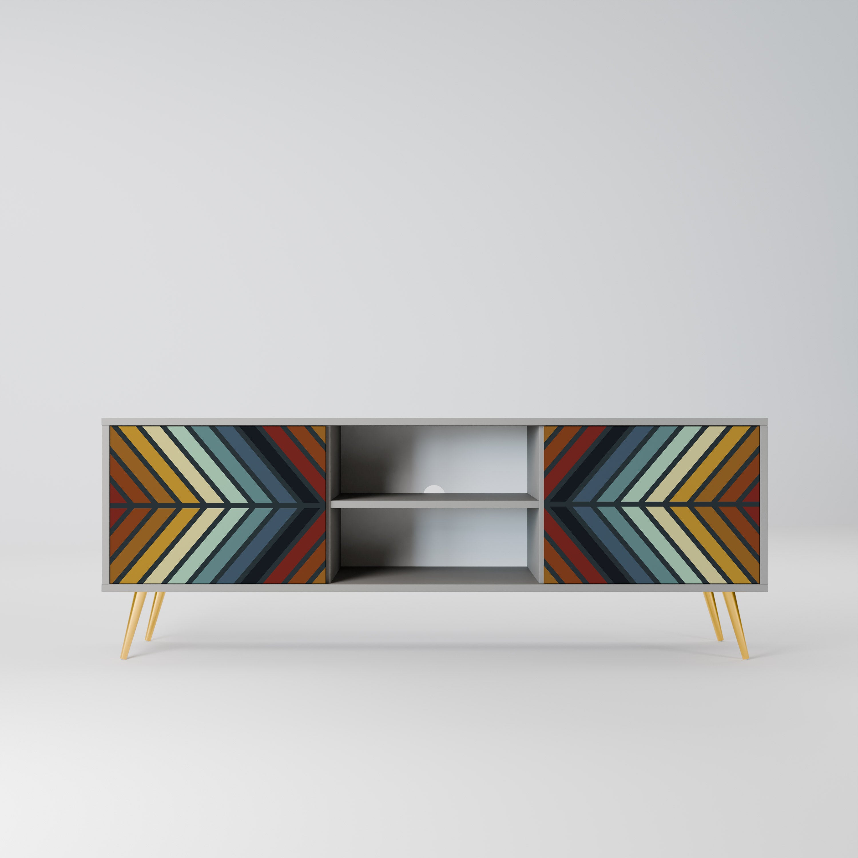 Mueble de TV INDIGENOUS ZIGZAG de 2 puertas en acabado gris