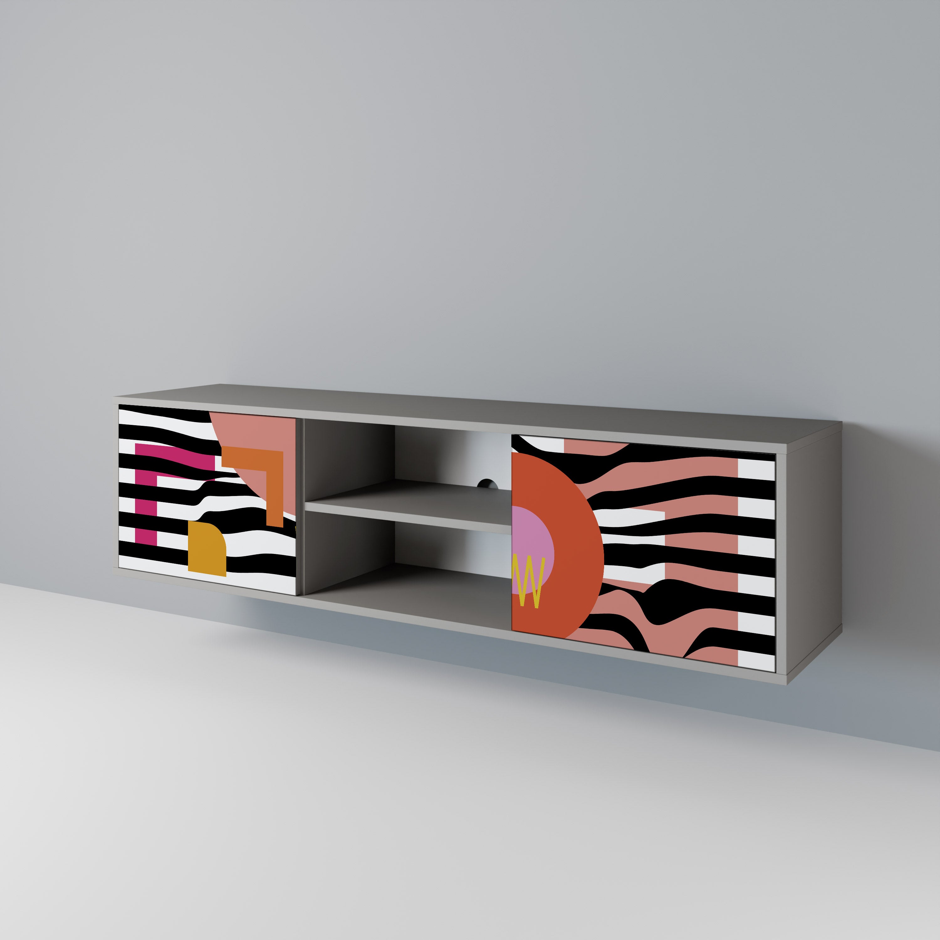Mueble de TV de 2 puertas ABSTRACTO CROMÁTICO en acabado gris