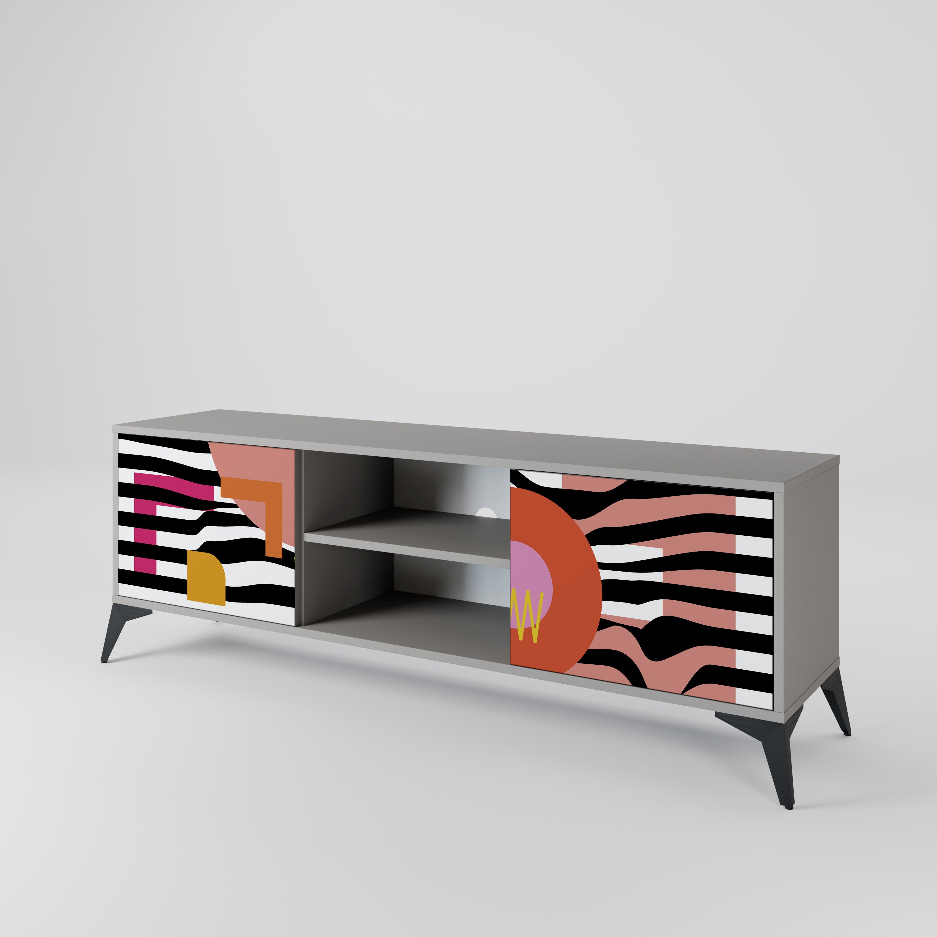 Mueble de TV de 2 puertas ABSTRACTO CROMÁTICO en acabado gris