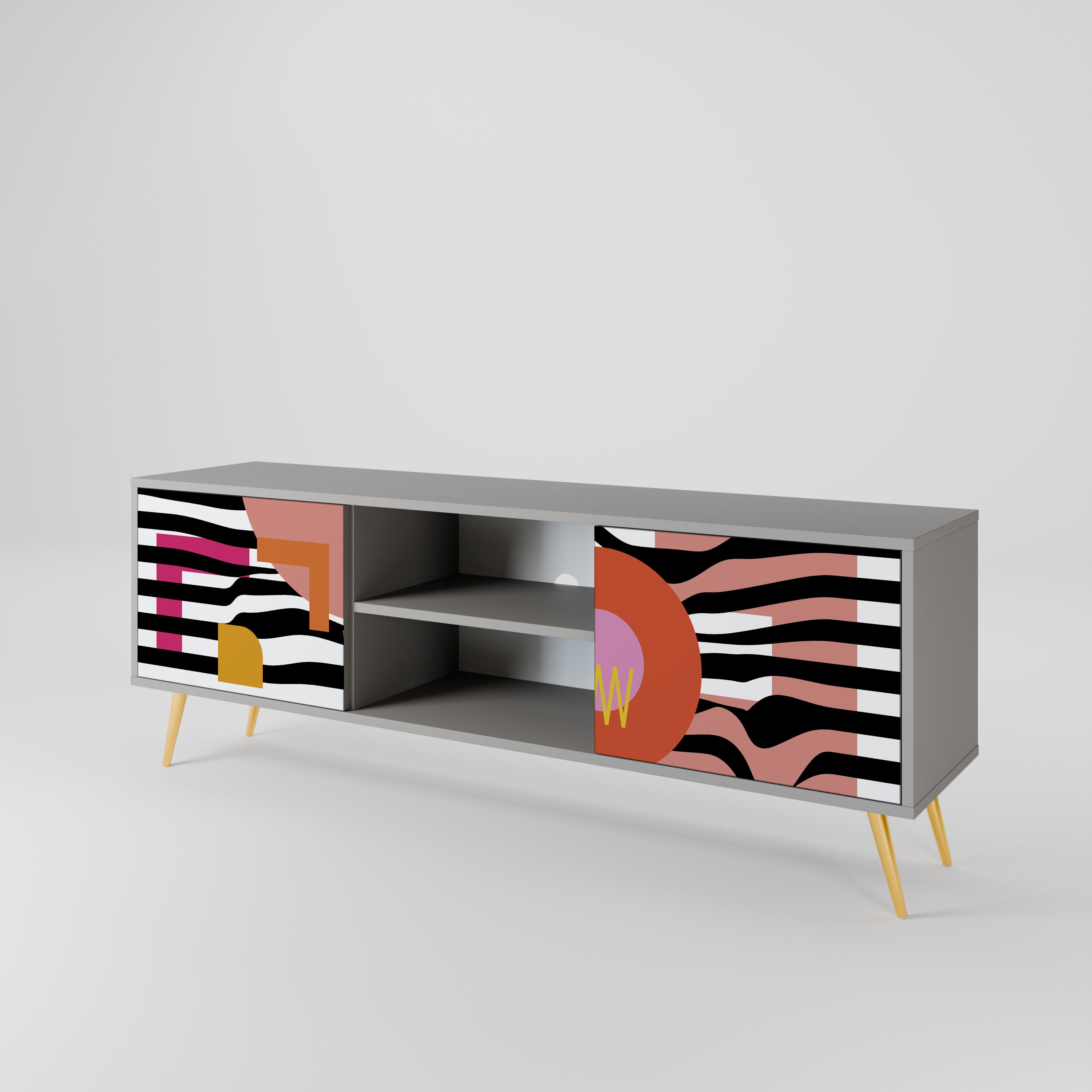 Mueble de TV de 2 puertas ABSTRACTO CROMÁTICO en acabado gris