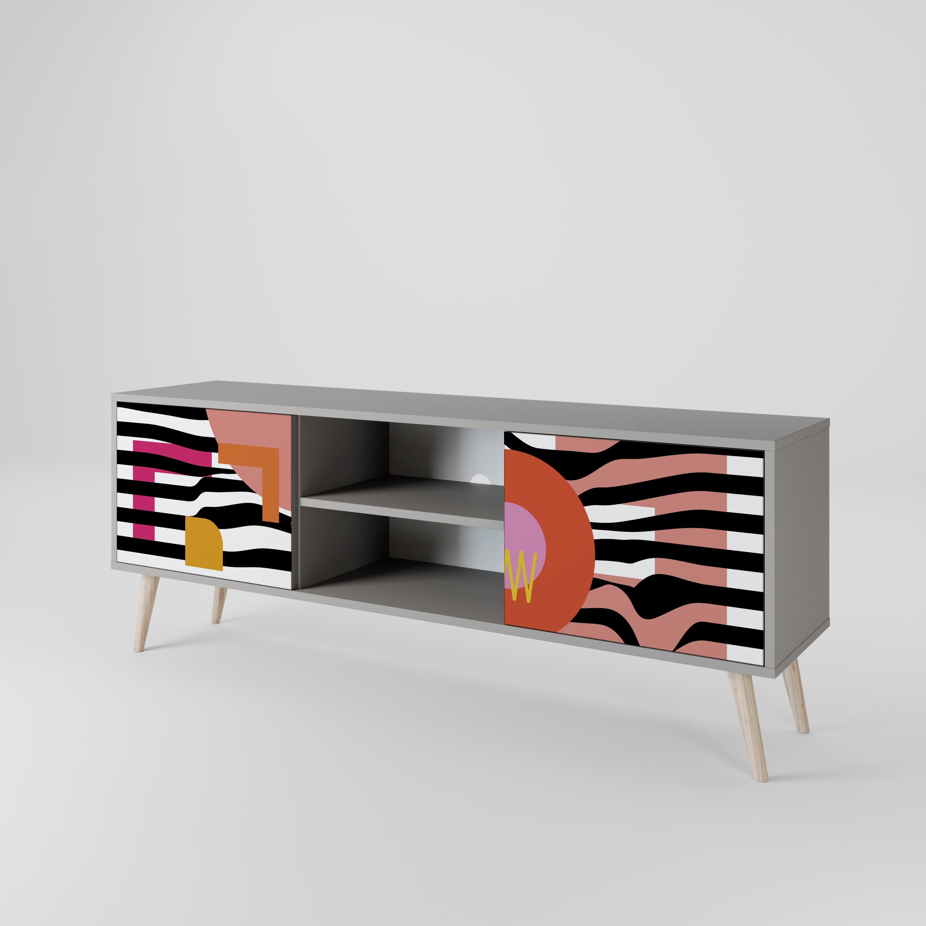 Mueble de TV de 2 puertas ABSTRACTO CROMÁTICO en acabado gris