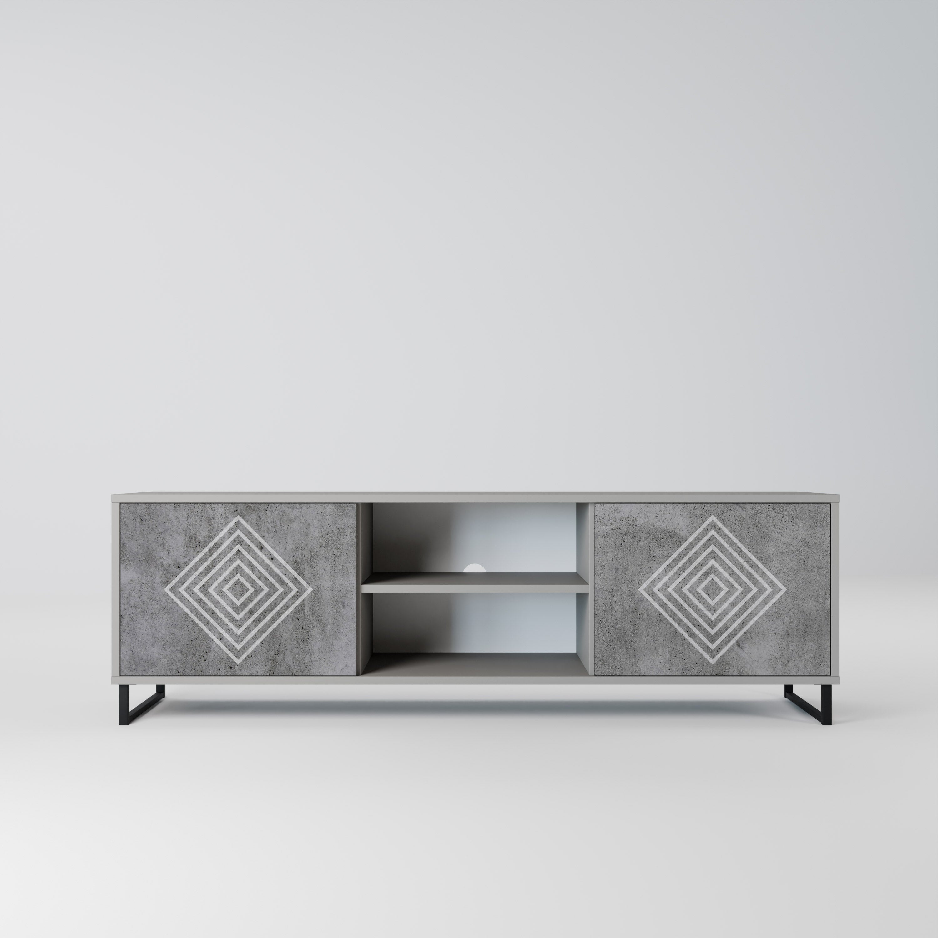 Mueble de TV de 2 puertas POLYGONAL ARTISTRY en acabado gris