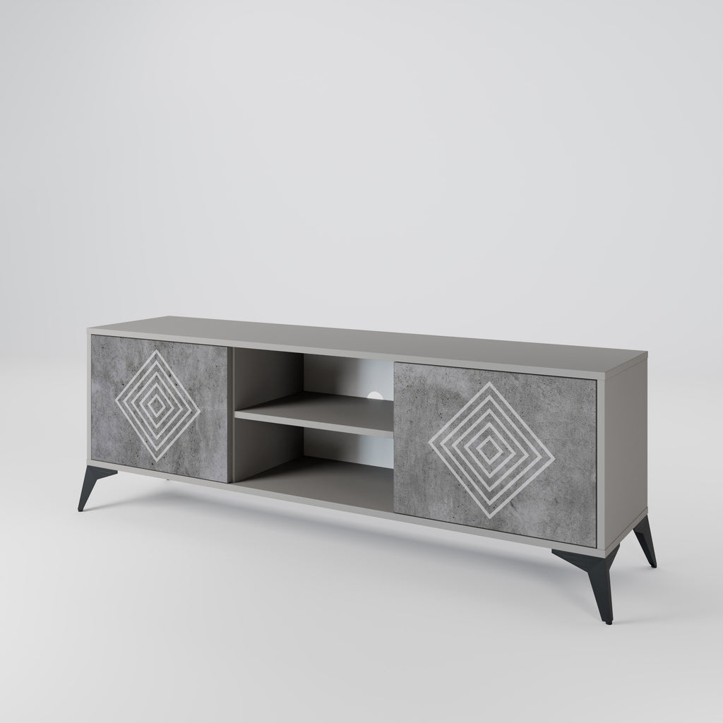 Mueble de TV de 2 puertas POLYGONAL ARTISTRY en acabado gris
