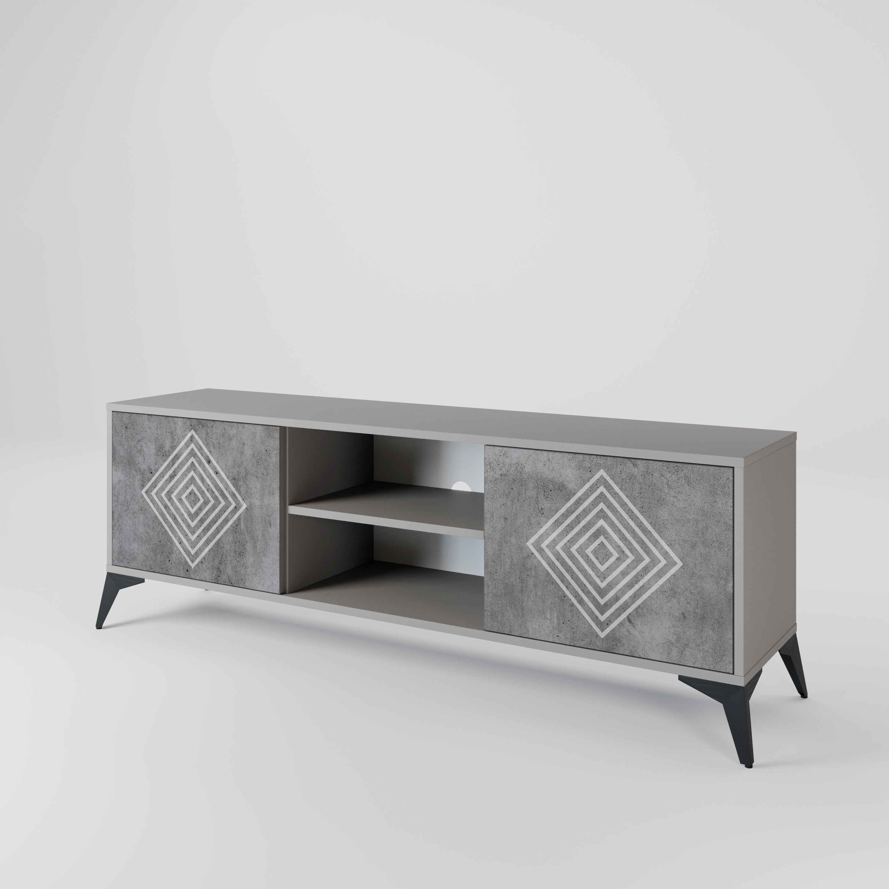 Mueble de TV de 2 puertas POLYGONAL ARTISTRY en acabado gris