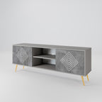 POLYGONAL ARTISTRY 2-Door TV Stand in Grey Finish