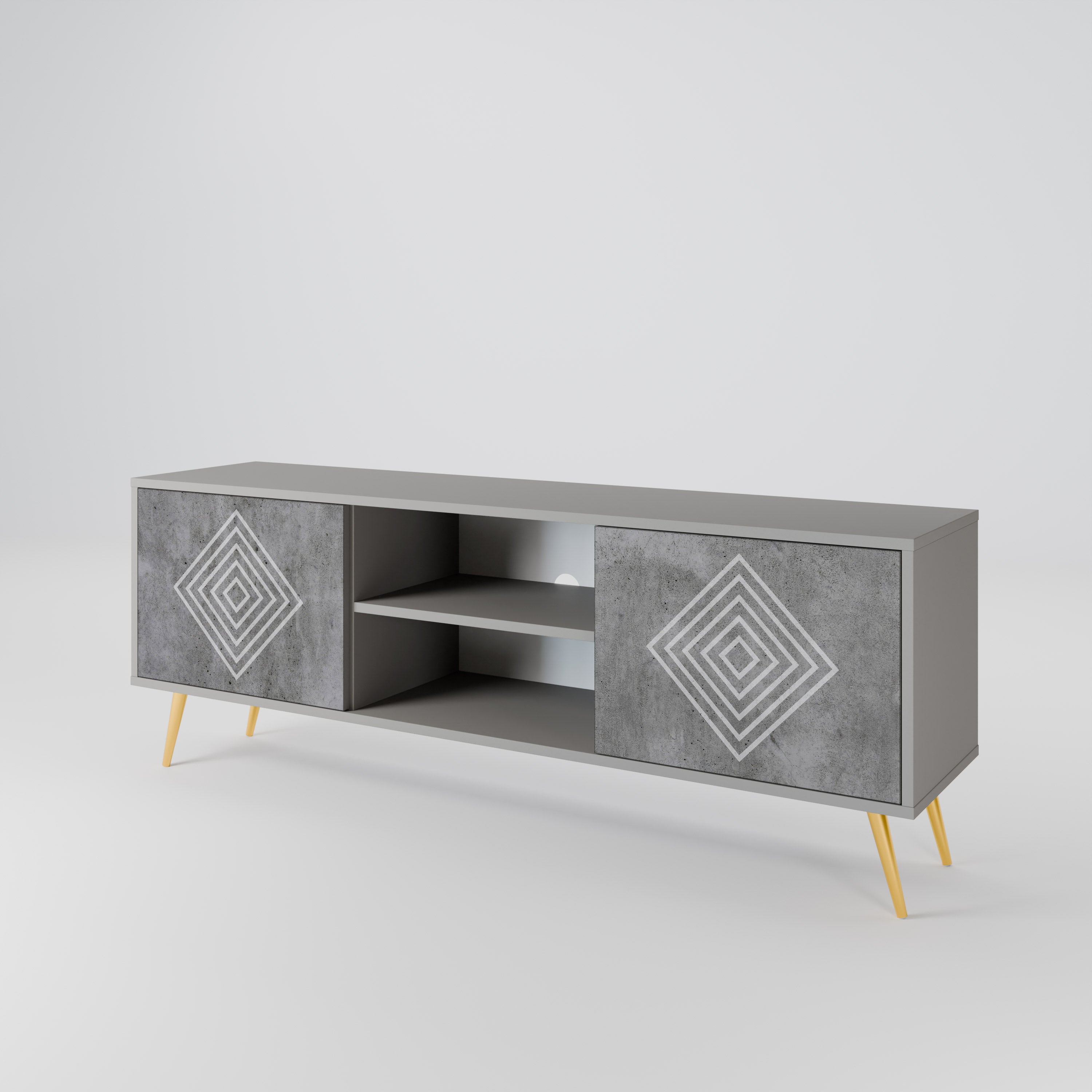 Mueble de TV de 2 puertas POLYGONAL ARTISTRY en acabado gris