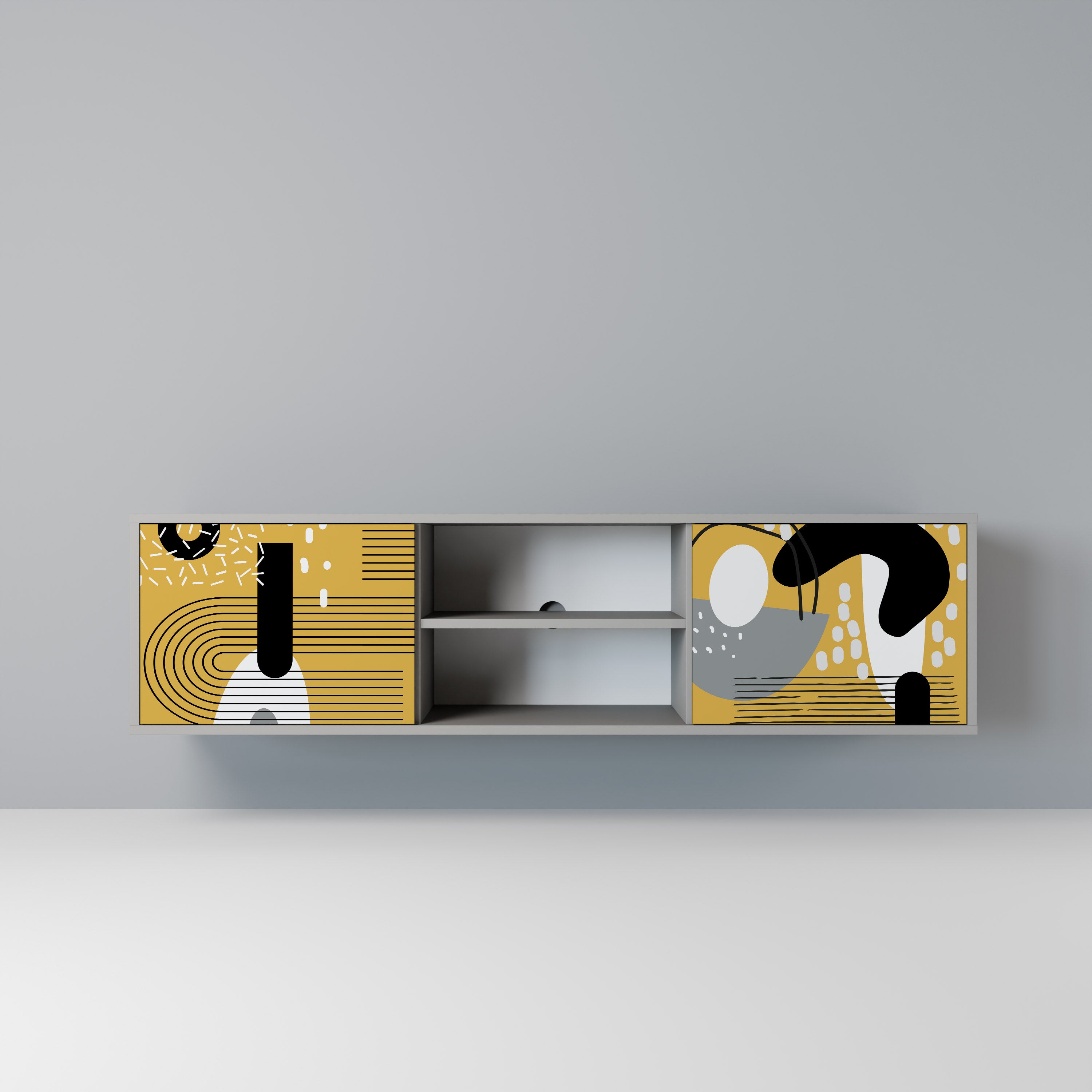 Mueble de TV de 2 puertas SHAPESHIFT SYMPHONY en acabado gris