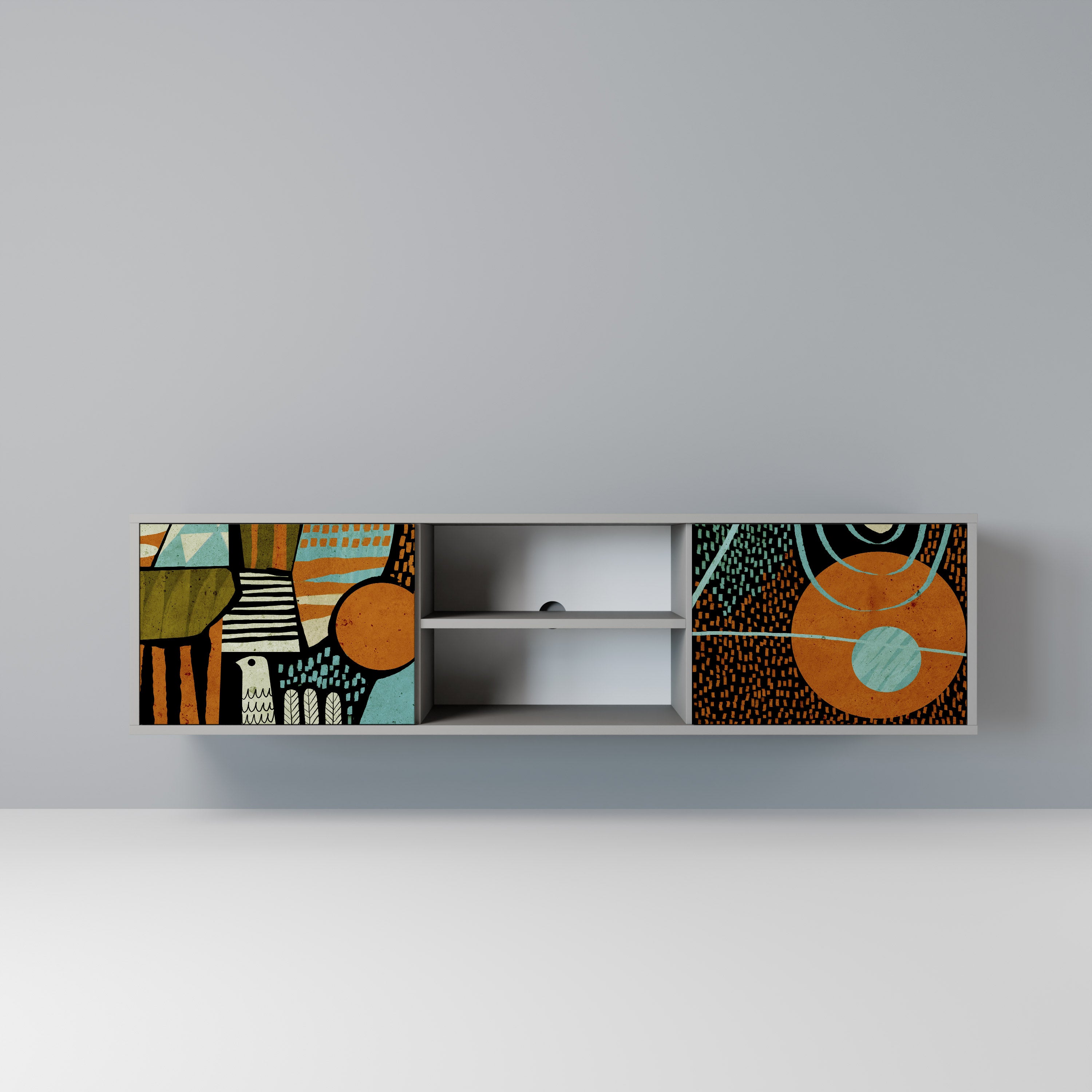 Mueble de TV de 2 puertas GEODE GLIMMER en acabado gris