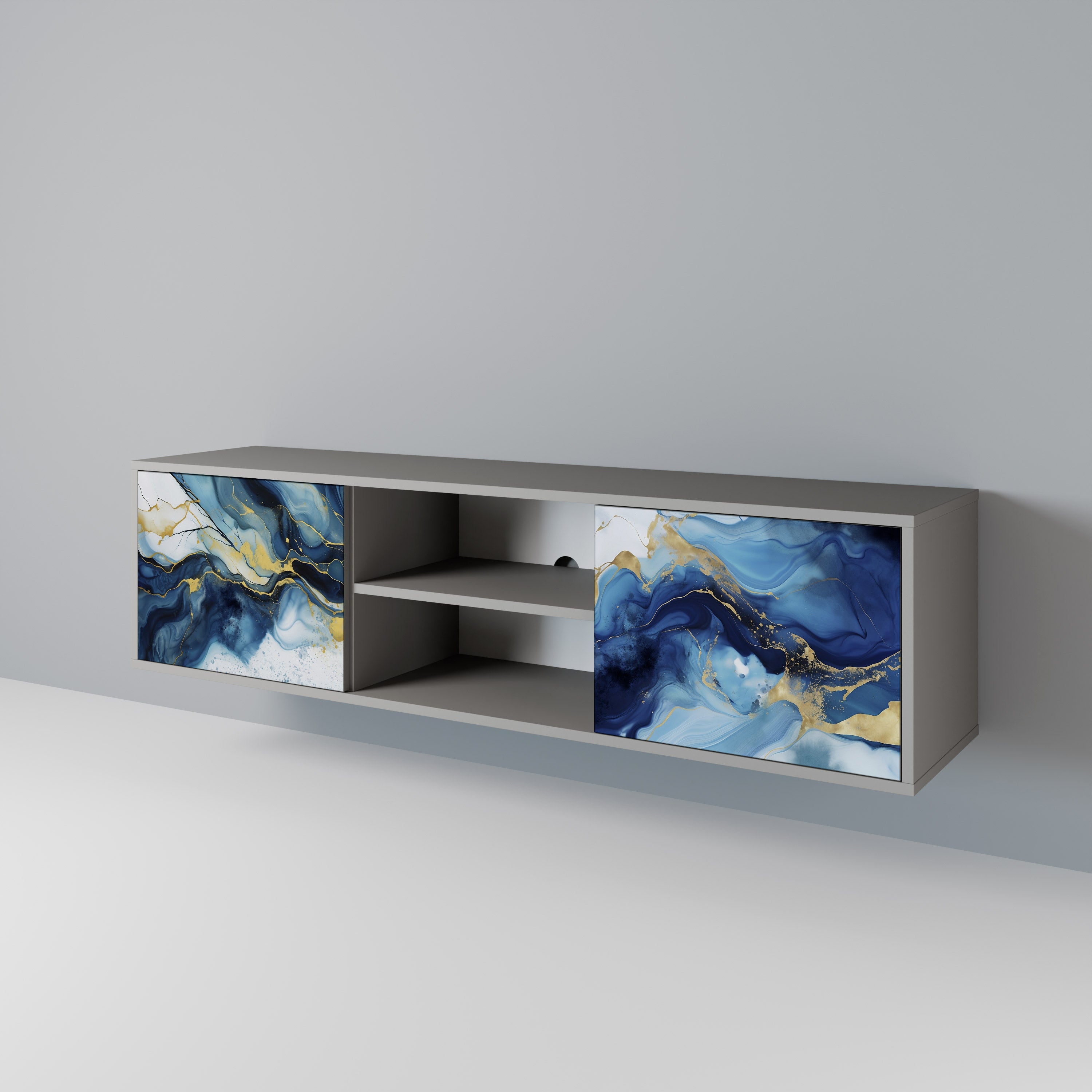 Mueble de TV de 2 puertas INKY MARBLE en acabado gris