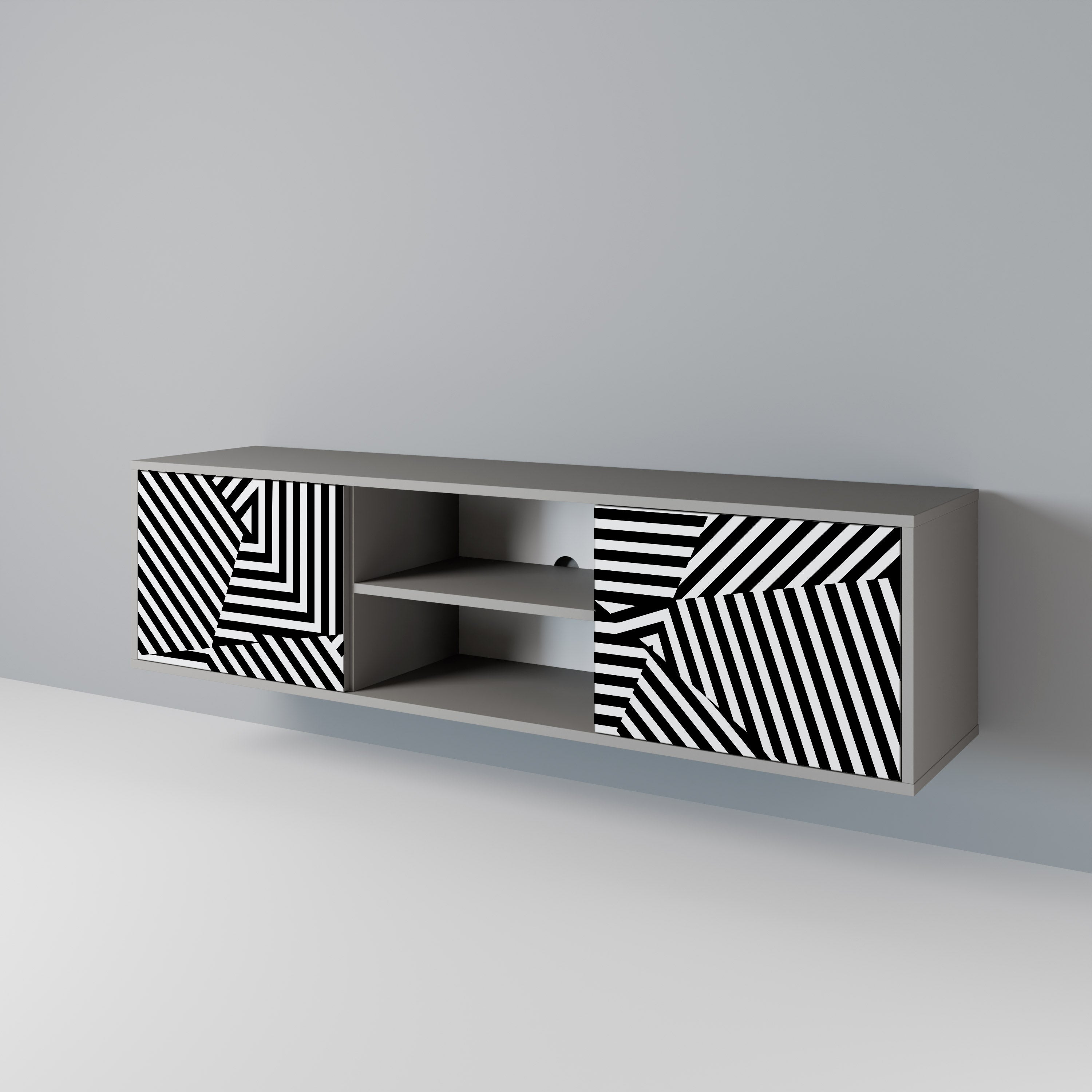 Mueble de TV ILLUSIONARY LATTICE de 2 puertas con acabado gris