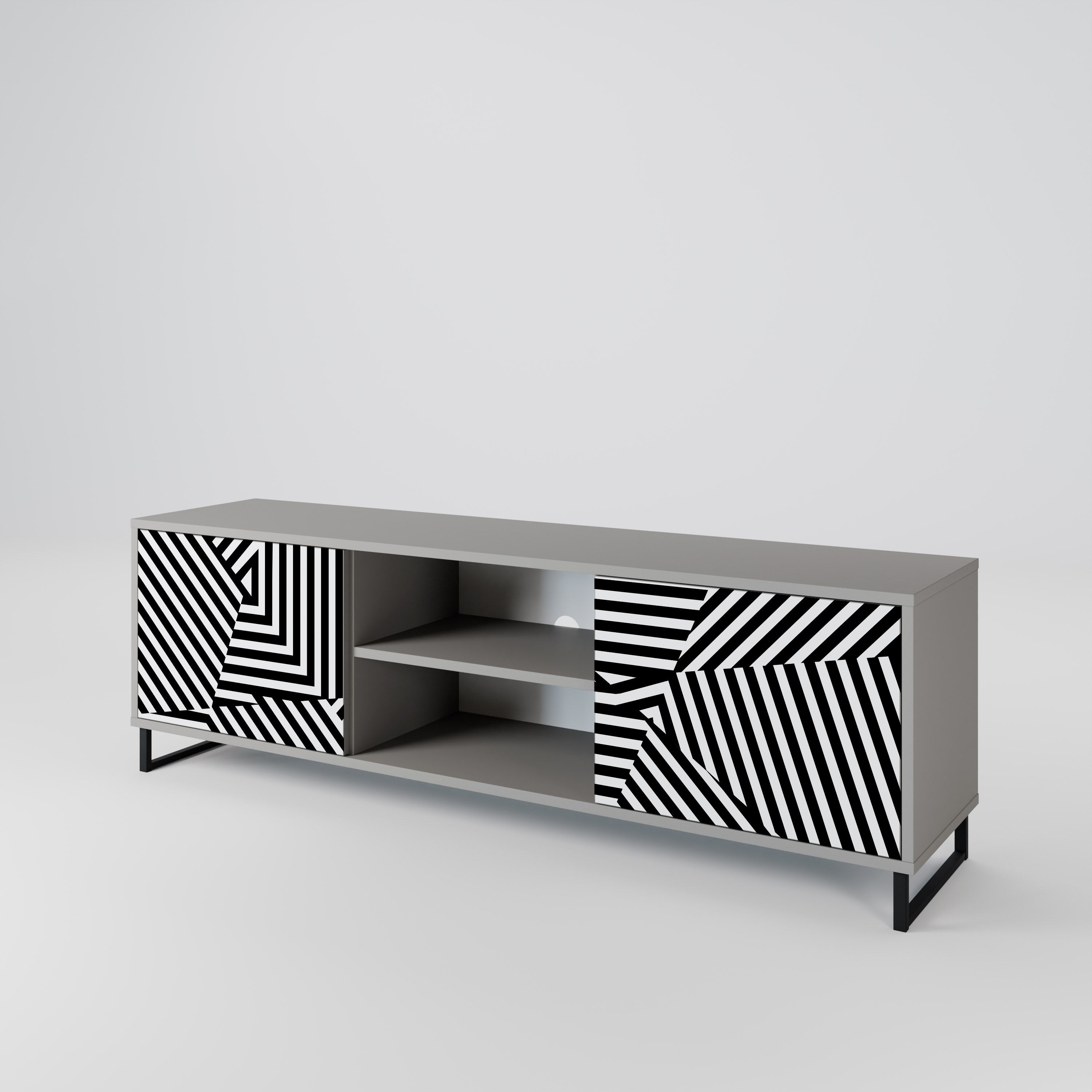 Mueble de TV ILLUSIONARY LATTICE de 2 puertas con acabado gris