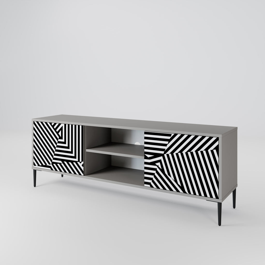 Mueble de TV ILLUSIONARY LATTICE de 2 puertas con acabado gris
