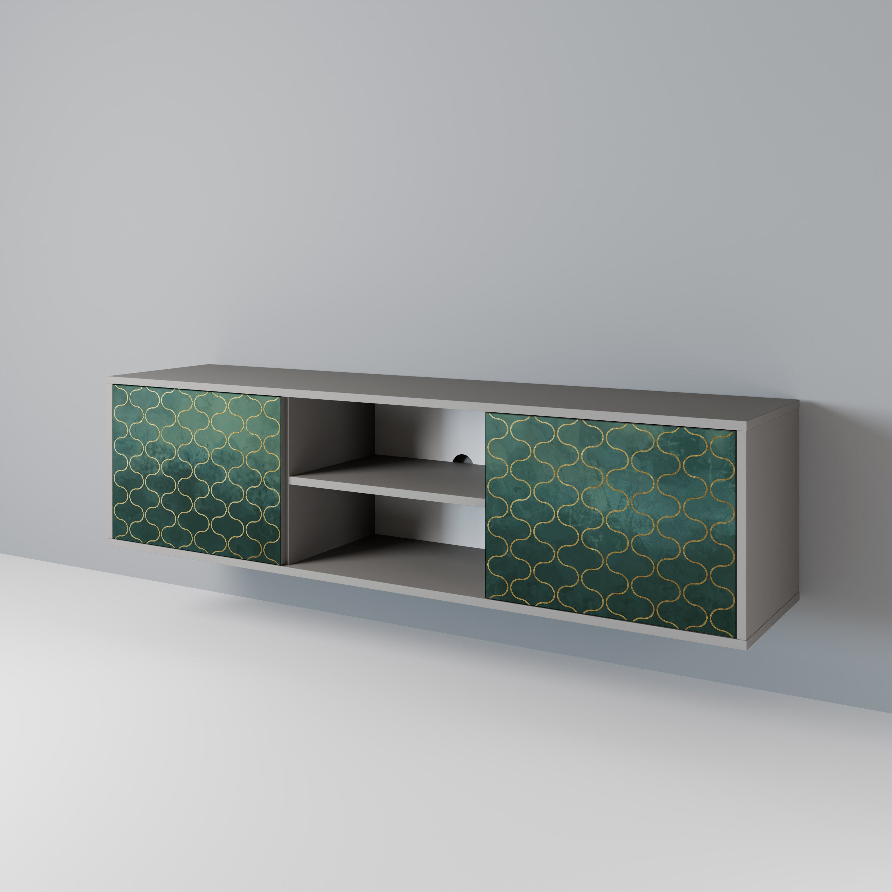 Mueble de TV de 2 puertas TESSELATED GREENERY en acabado gris