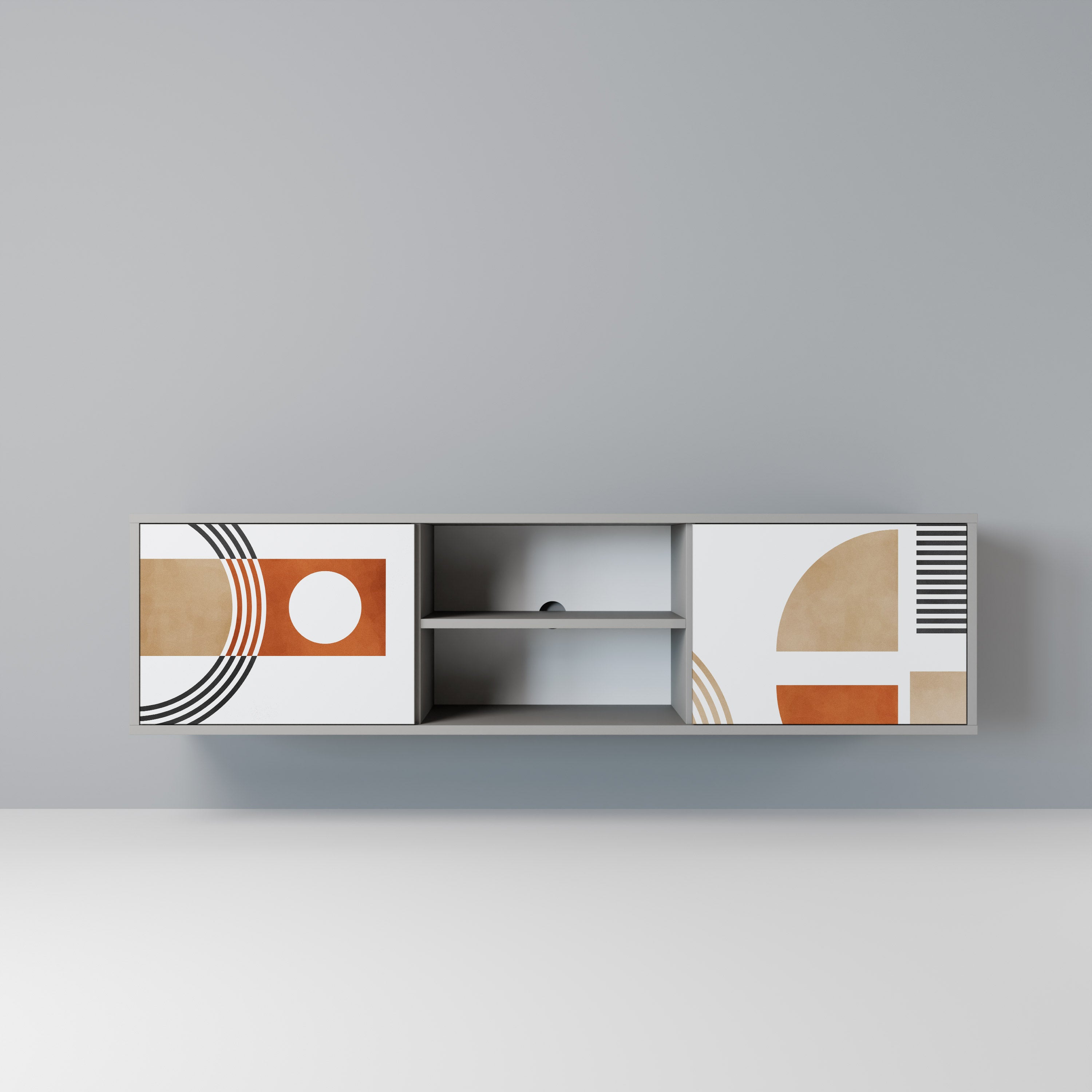 Mueble de TV de 2 puertas CIRCLE RHYTM en acabado gris