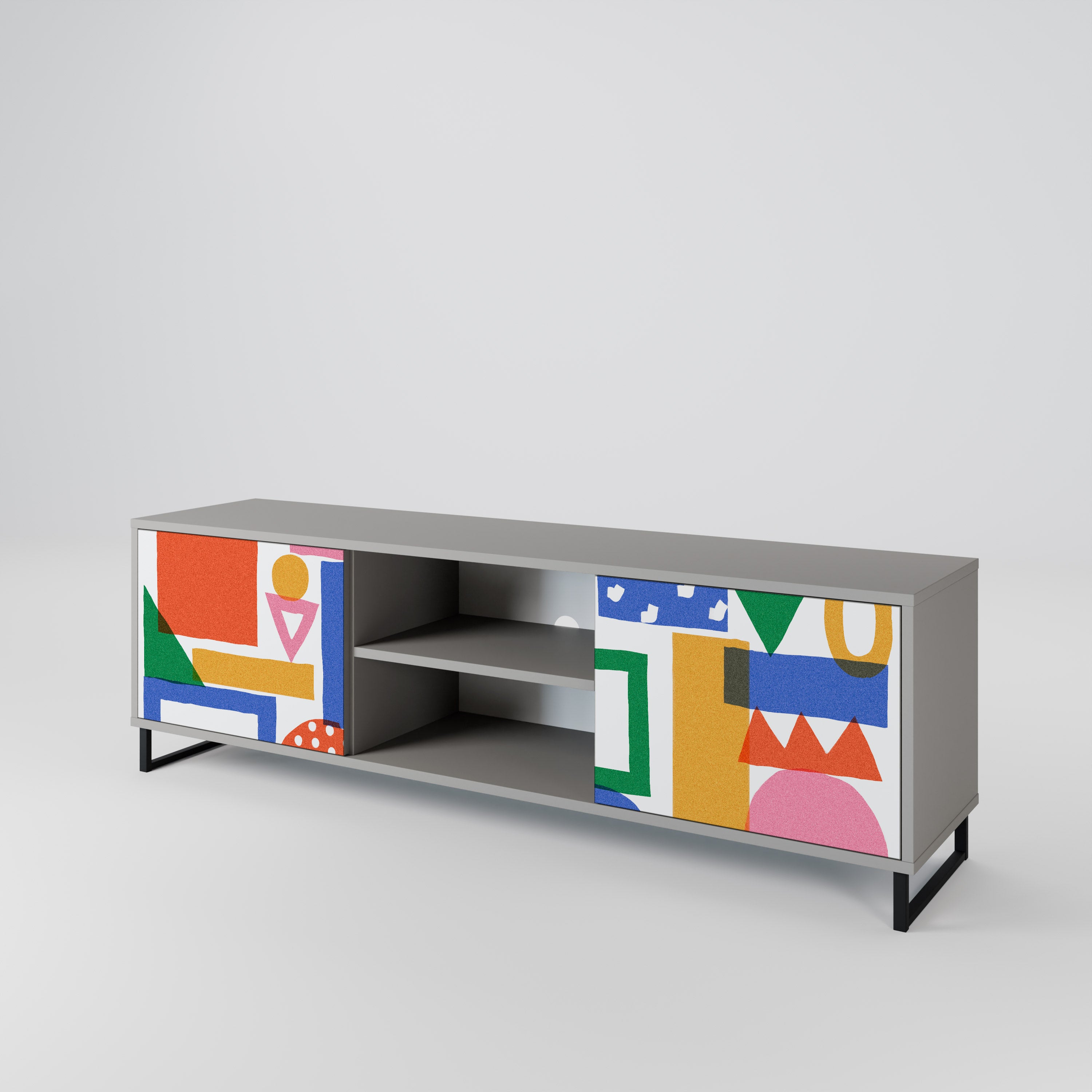 Mueble de TV de 2 puertas GEOMETRIC GLIMMER en acabado gris