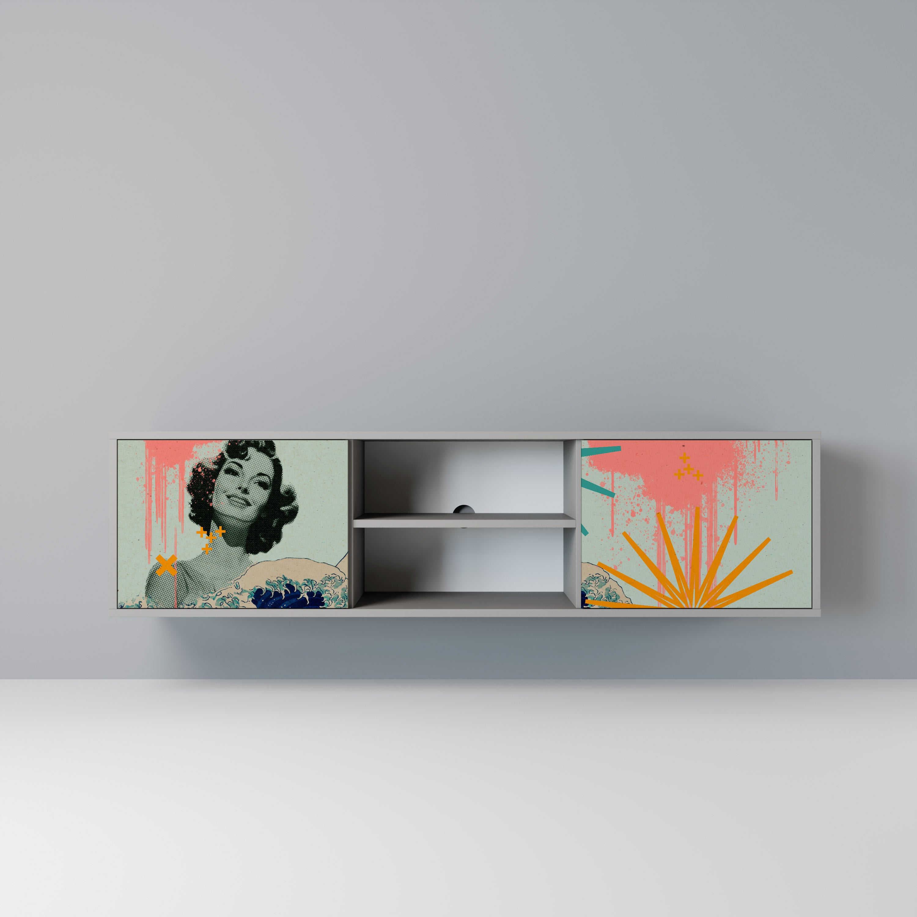 Mueble de TV de 2 puertas KANAGAWA BEAUTY en acabado gris