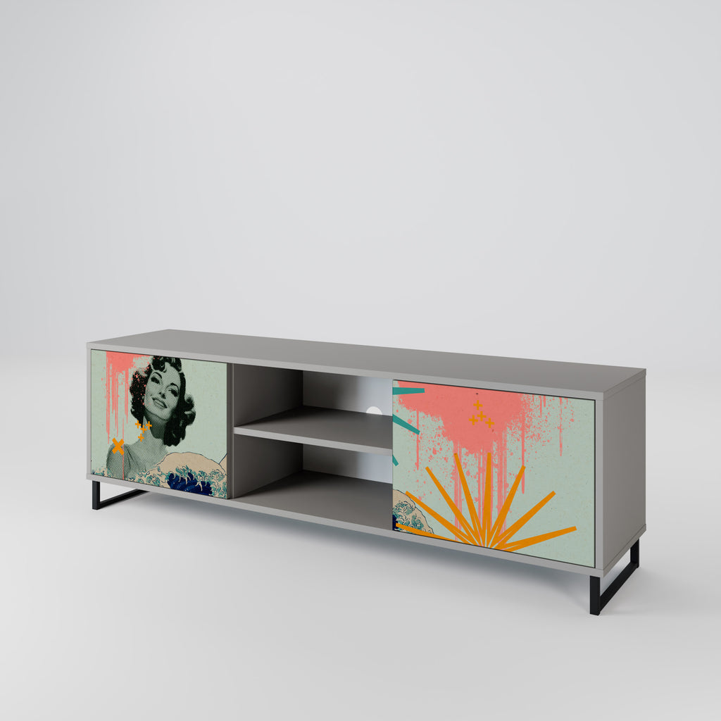 Mueble de TV de 2 puertas KANAGAWA BEAUTY en acabado gris