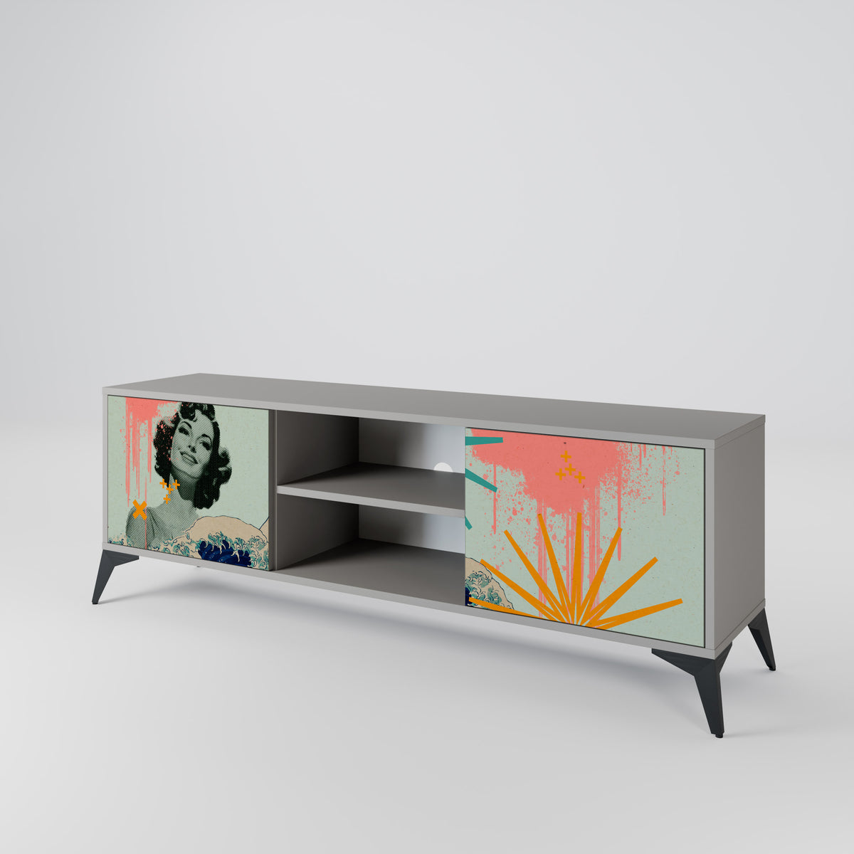 KANAGAWA BEAUTY Mueble de TV de 2 Puertas