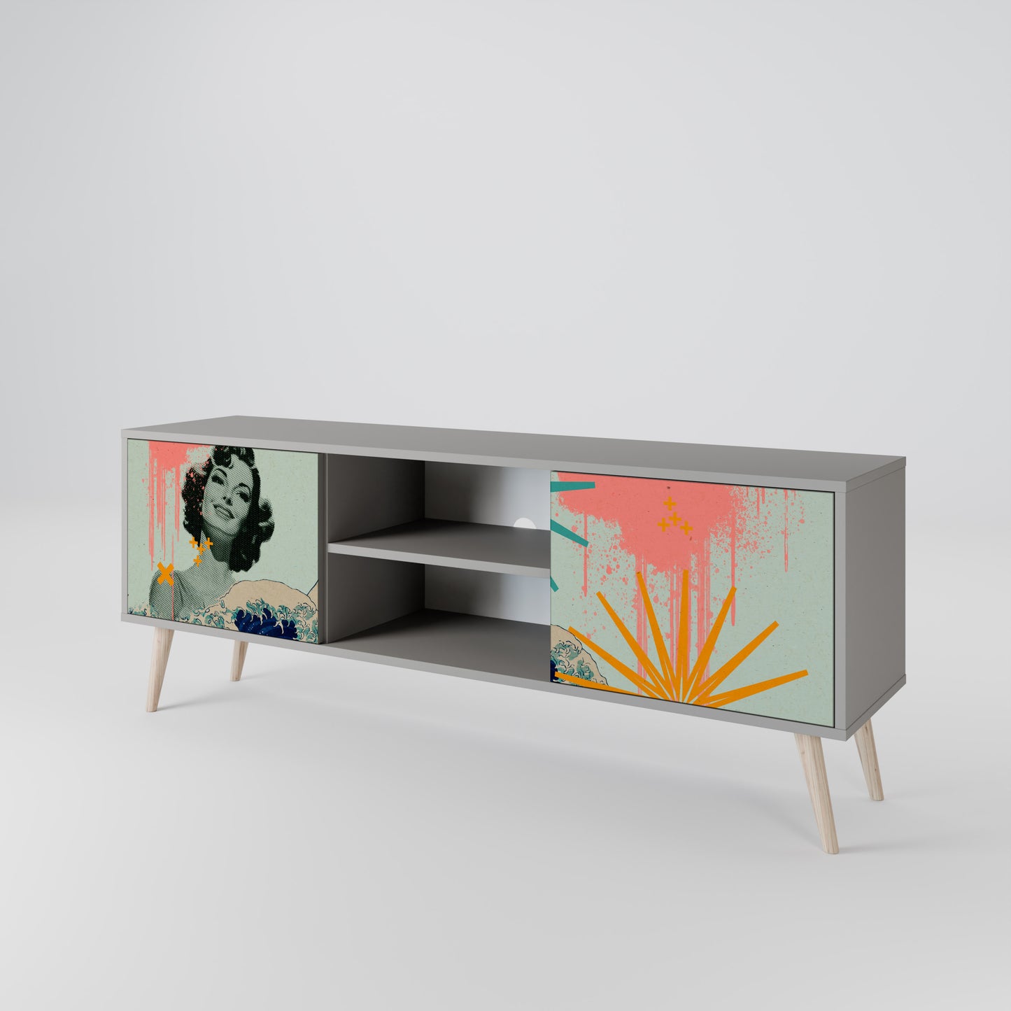 KANAGAWA BEAUTY Mueble de TV de 2 Puertas