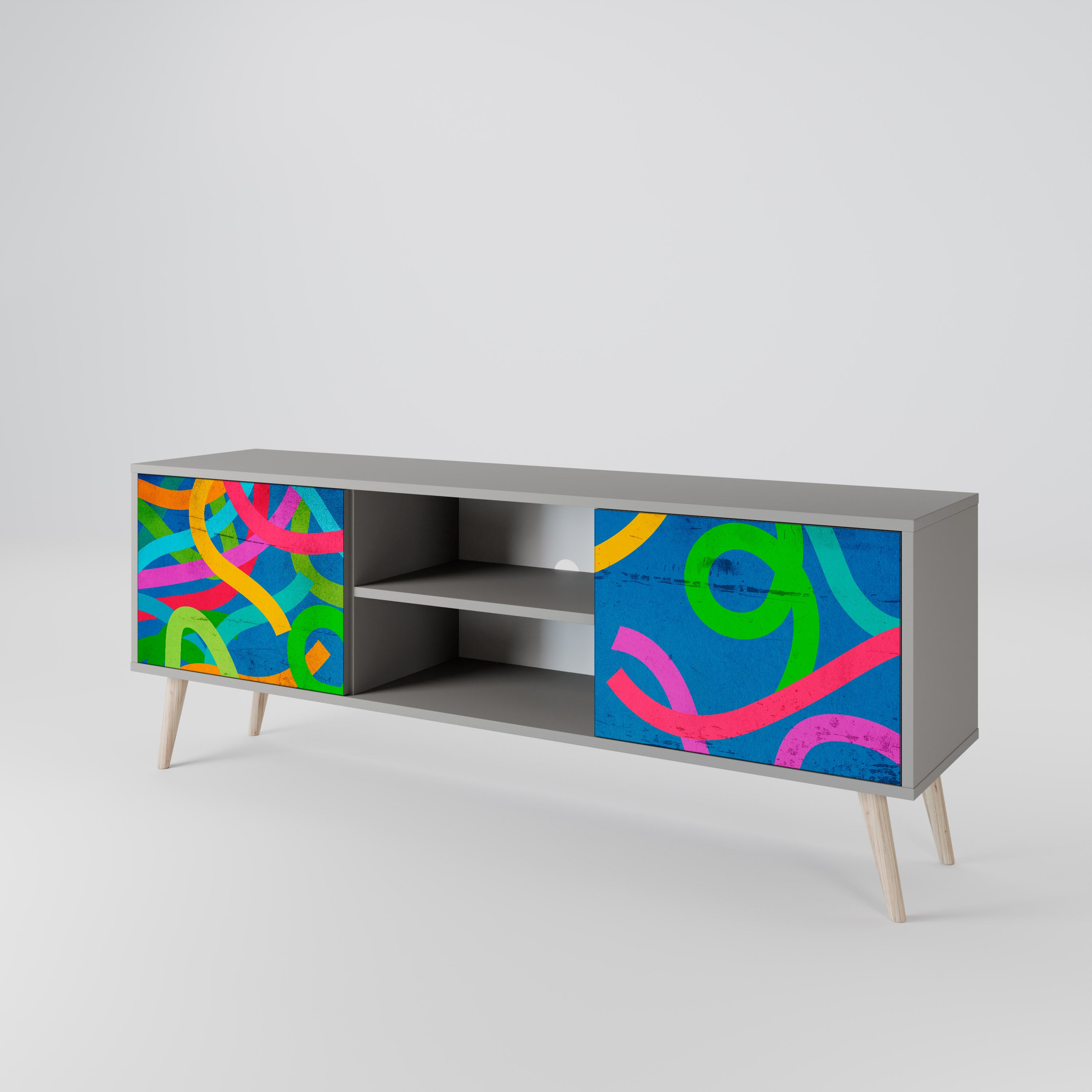 Mueble para TV STREAMER TANGLE de 2 puertas con acabado gris