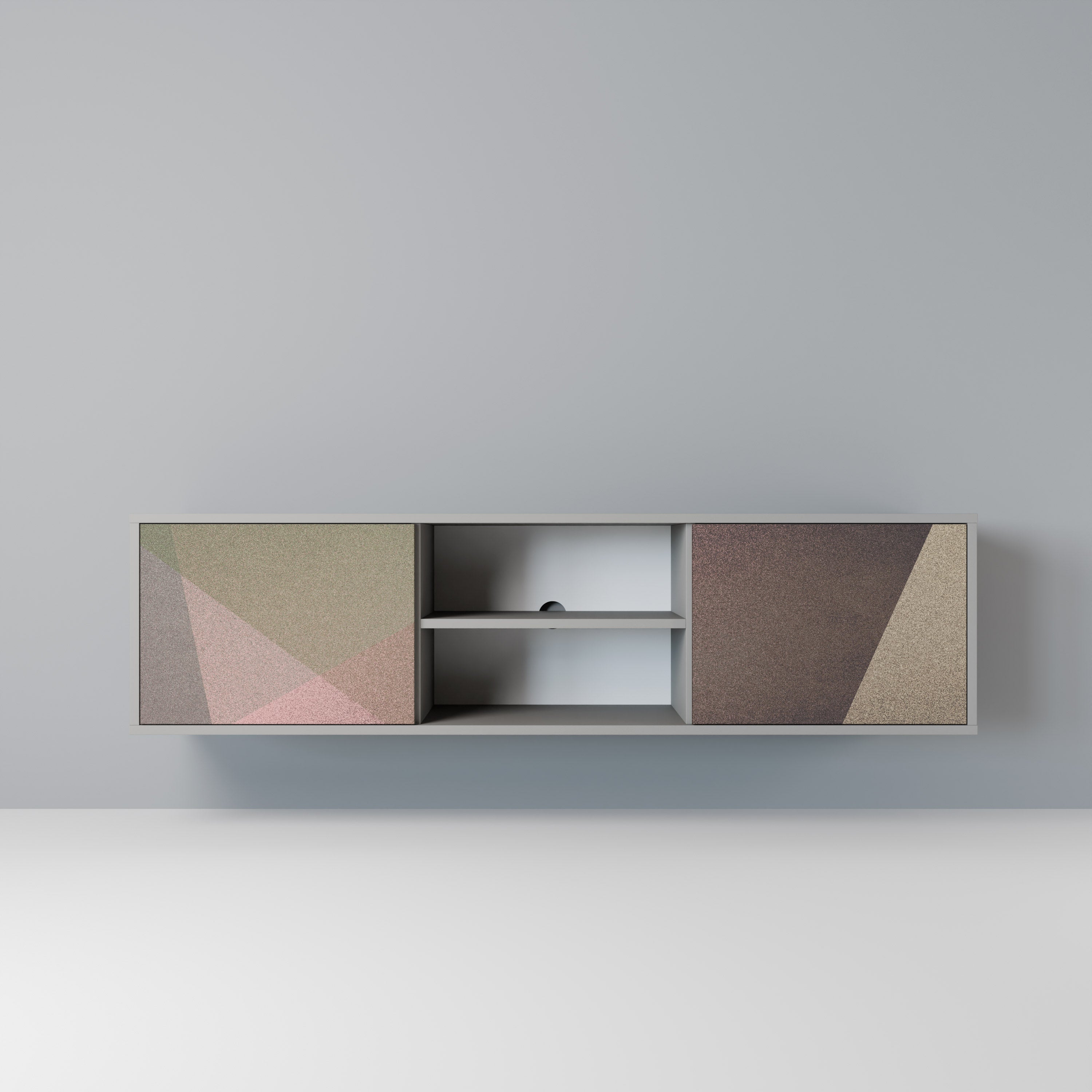 Mueble de TV de 2 puertas BEIGE GEOMETRY en acabado gris