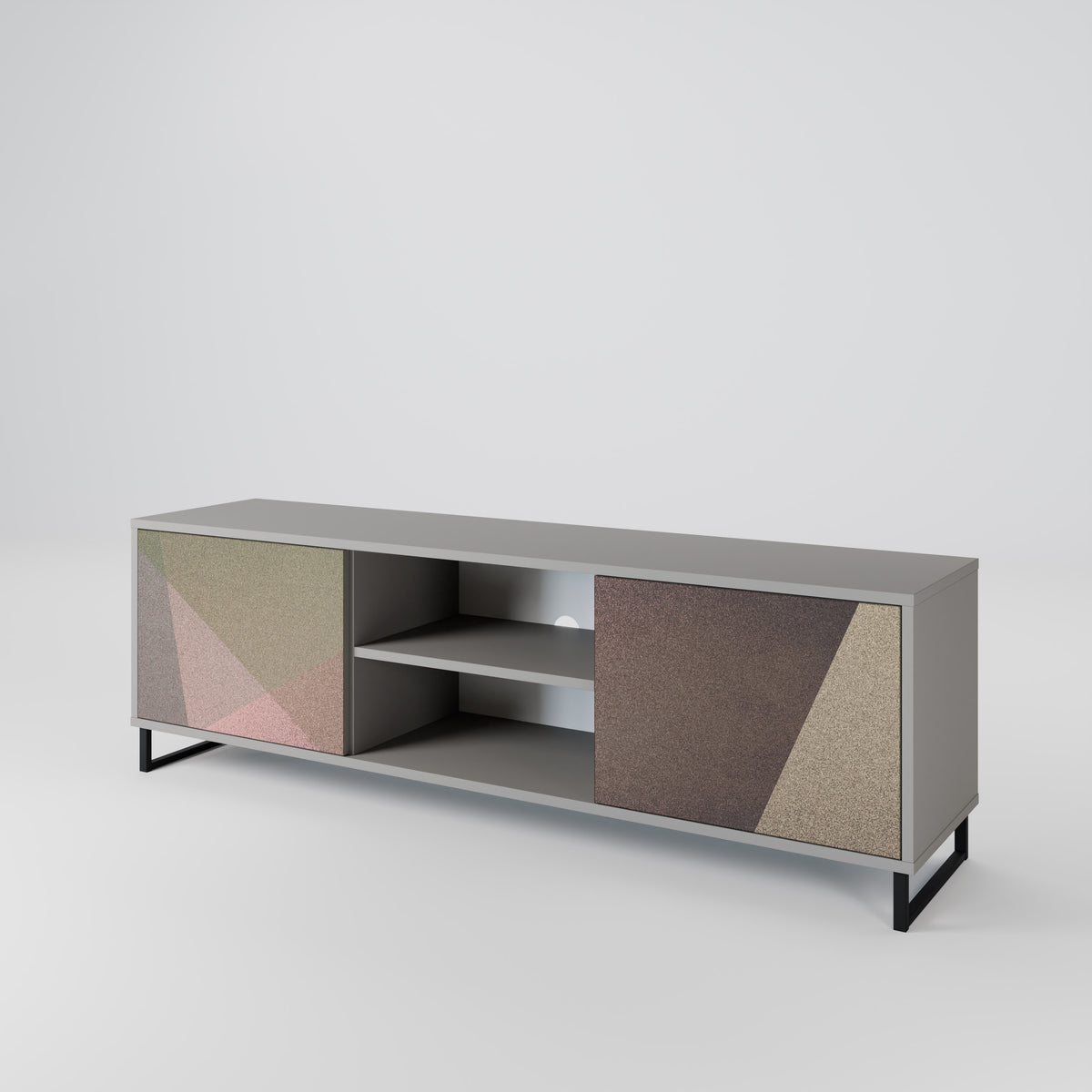 BEIGE GEOMETRY Mueble de TV de 2 Puertas