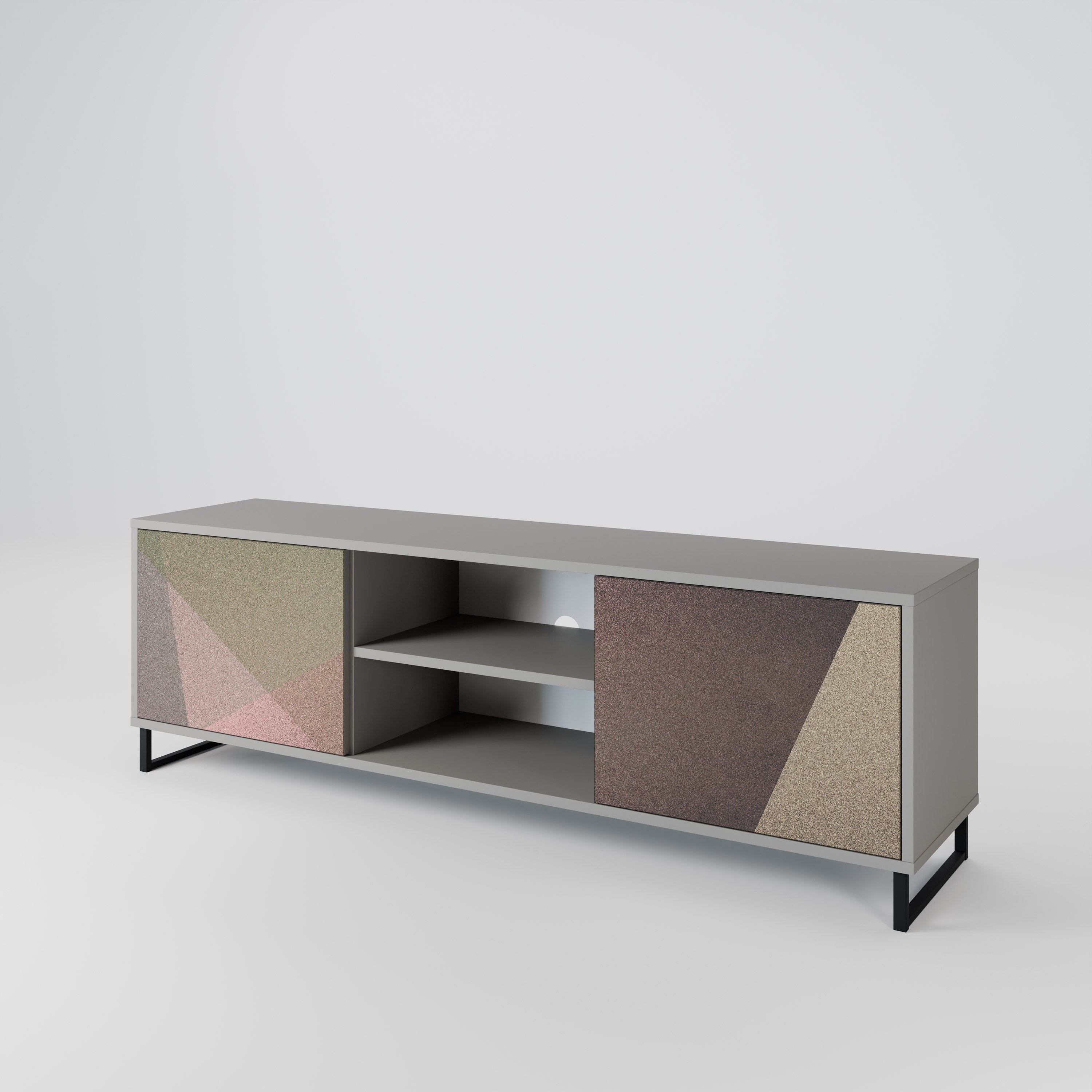 Mueble de TV de 2 puertas BEIGE GEOMETRY en acabado gris