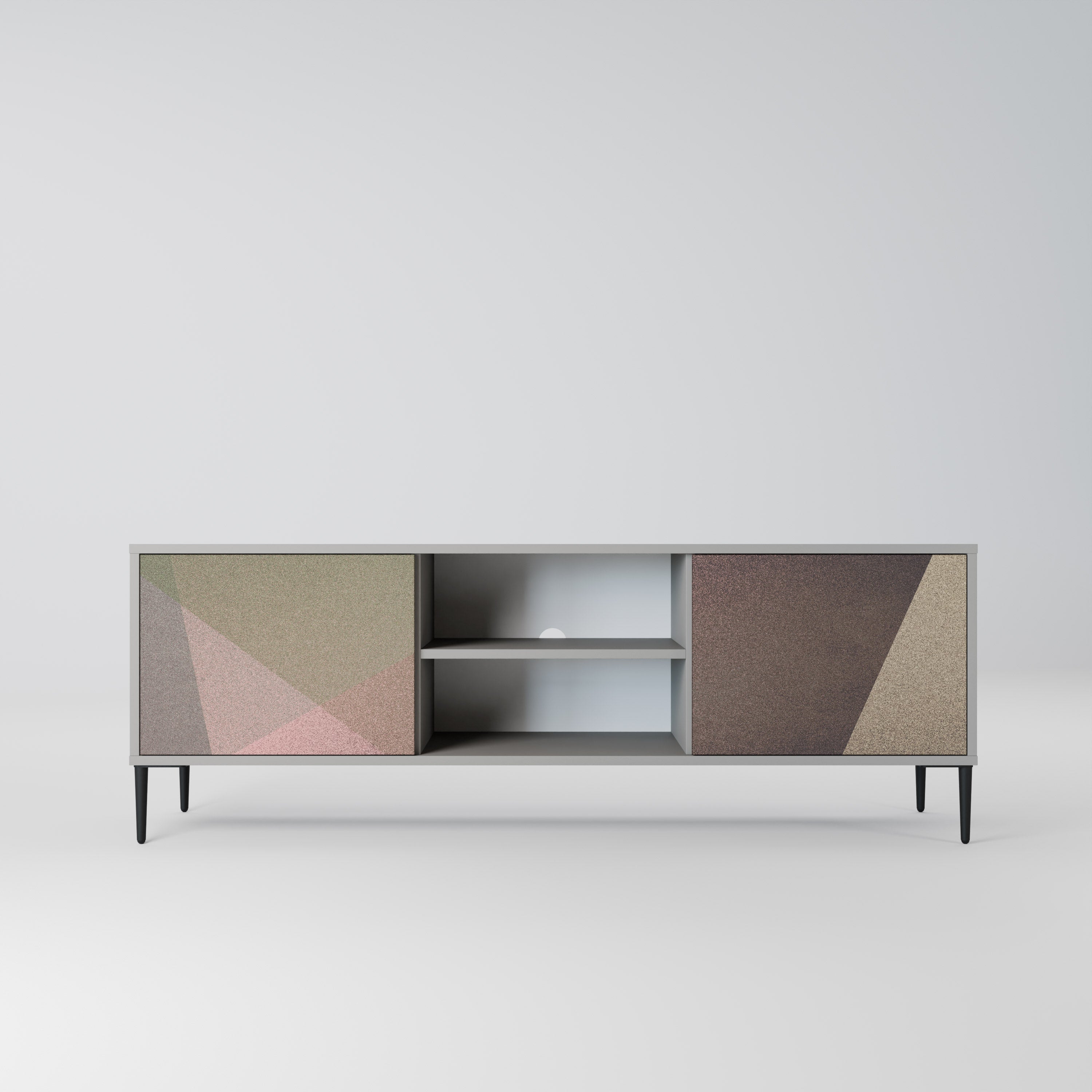 Mueble de TV de 2 puertas BEIGE GEOMETRY en acabado gris