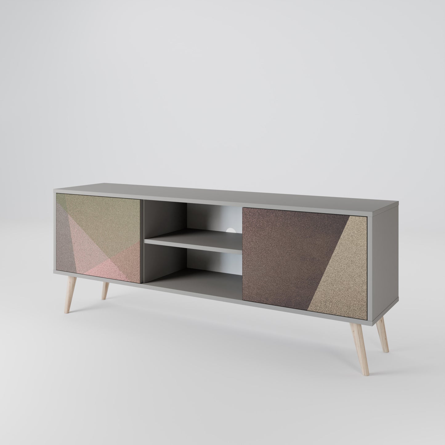 BEIGE GEOMETRY Mueble de TV de 2 Puertas