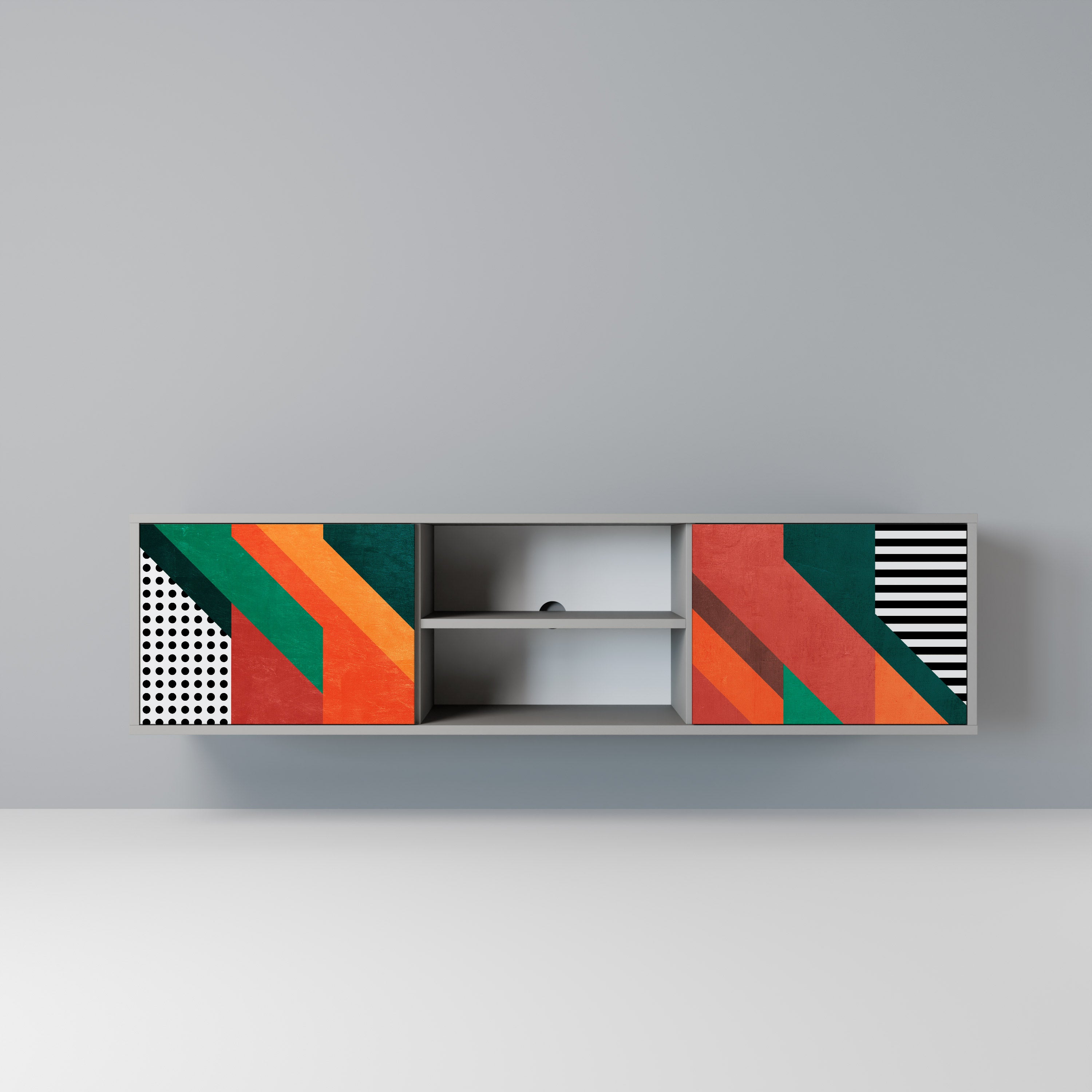 Mueble de TV de 2 puertas MAKESHIFT ARTISTRY en acabado gris