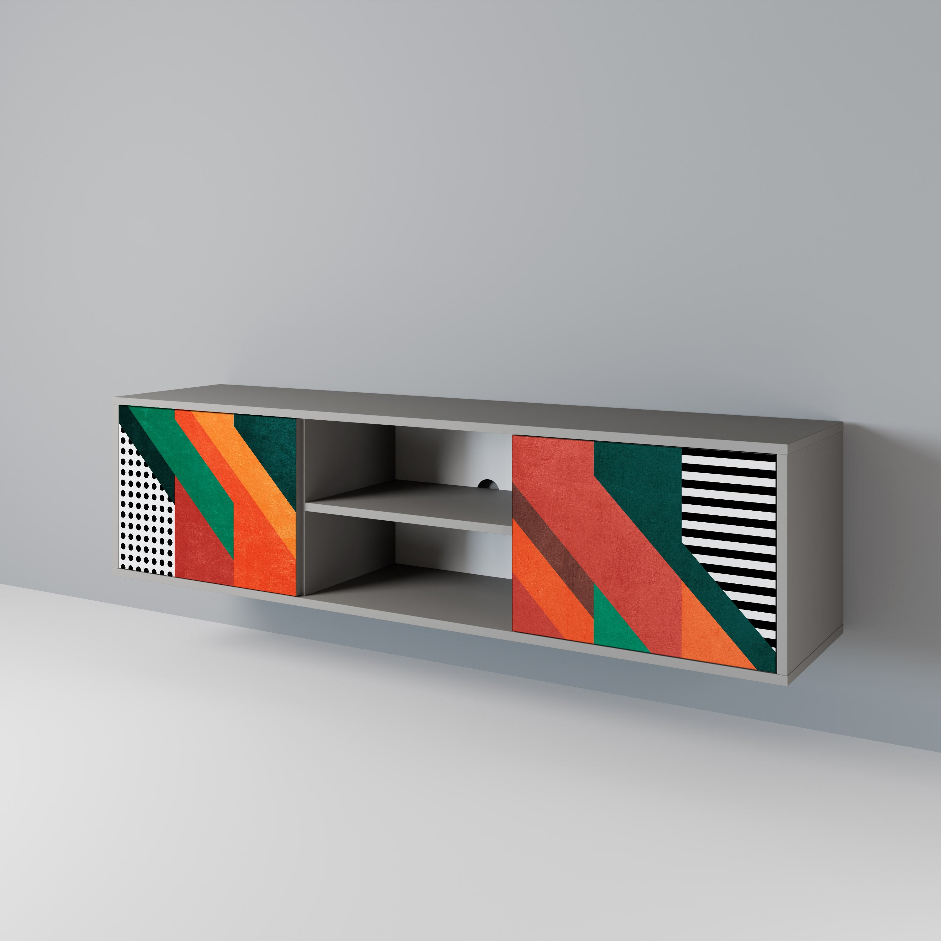 Mueble de TV de 2 puertas MAKESHIFT ARTISTRY en acabado gris