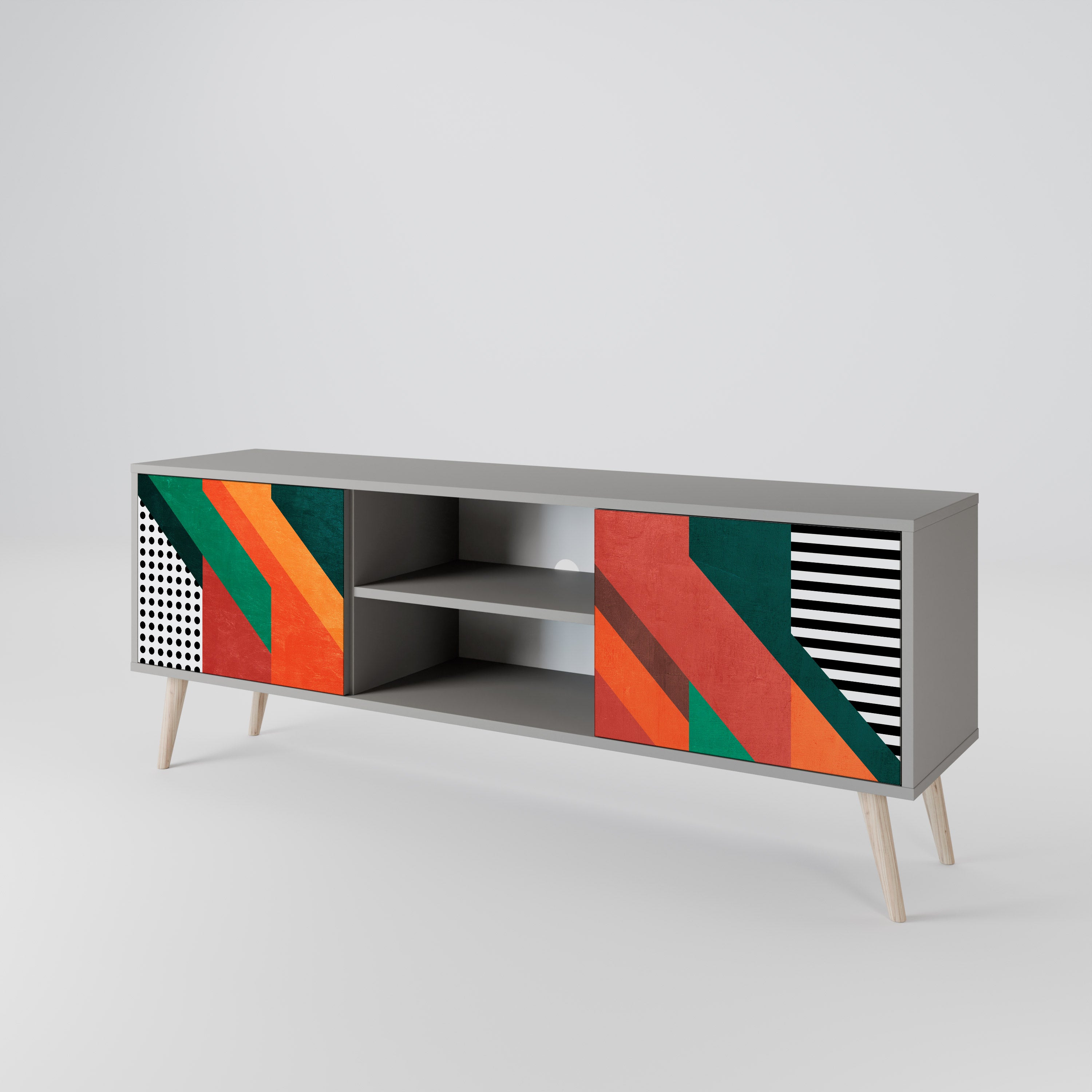 Mueble de TV de 2 puertas MAKESHIFT ARTISTRY en acabado gris