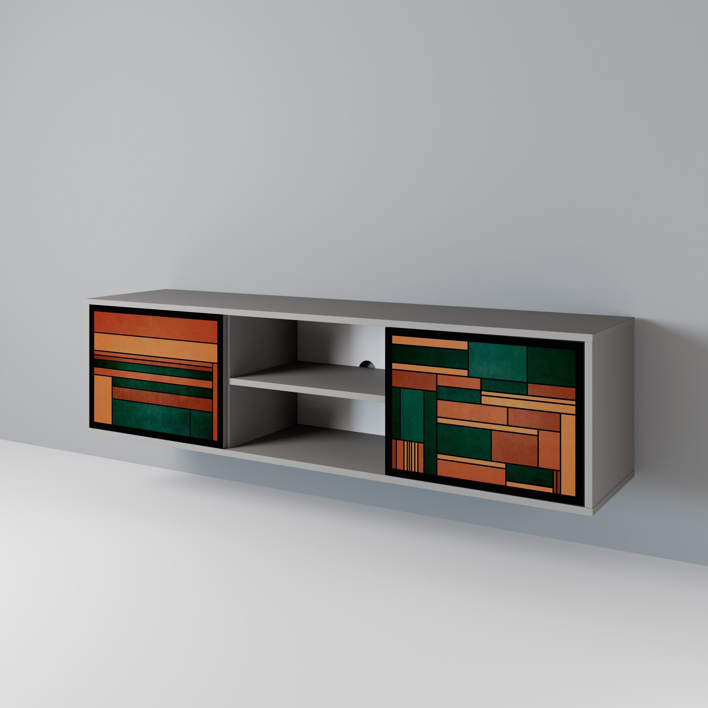 Mueble de TV de 2 puertas EARTHY FIGURES en acabado gris