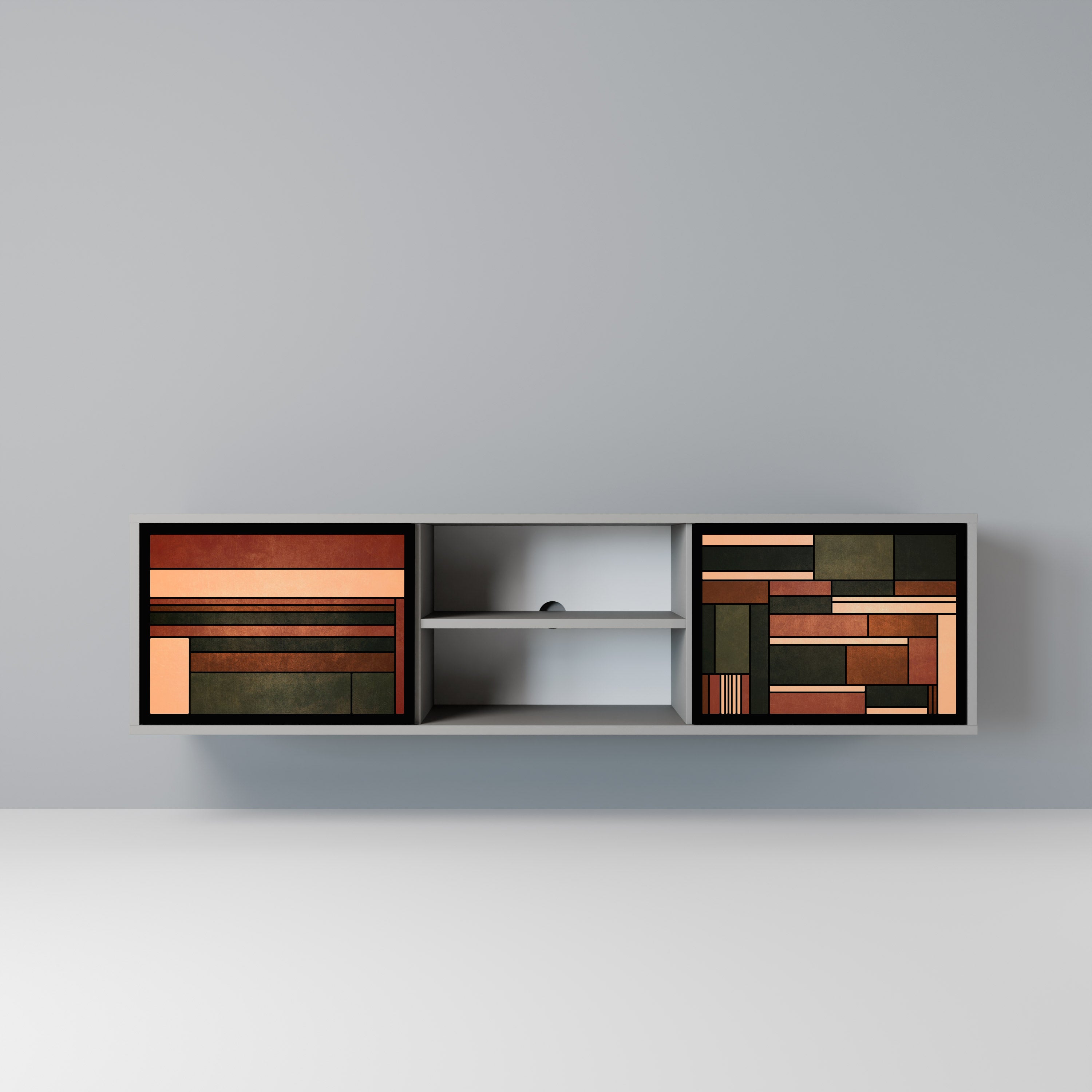 FIGURAS DE LA NATURALEZA Mueble de TV de 2 puertas en acabado gris